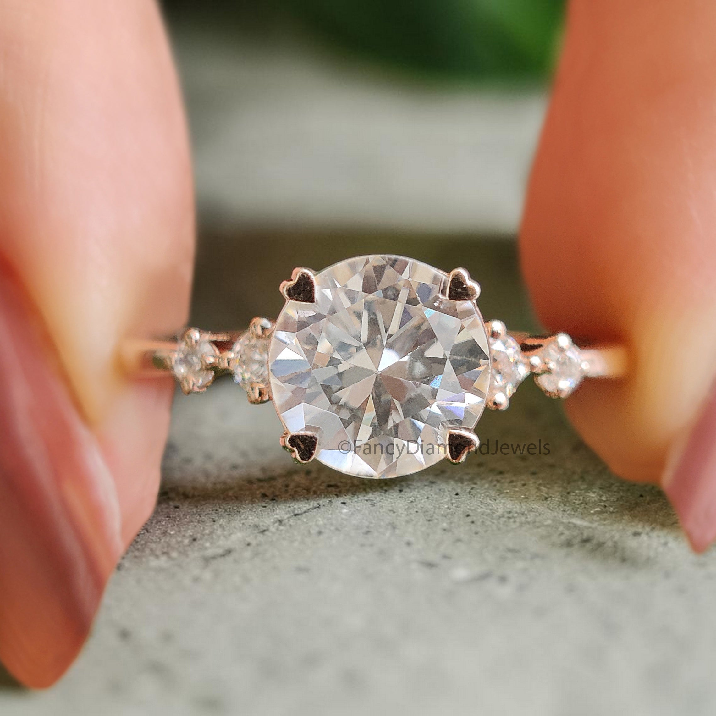 Dainty Engagement Ring 7 MM Round Cut Moissanite Ring 14K Rose Gold Ring Prong Set Ring Stack Ring Promise Bridal Ring Ring For Women FD105