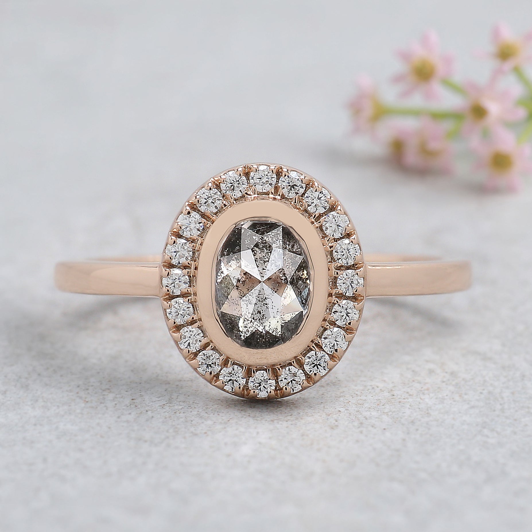 Oval Cut Salt And Pepper Diamond Ring 0.79 Ct 6.35 MM Oval Diamond Ring 14K Solid Rose Gold Silver Oval Engagement Ring Gift For Her KDL1476