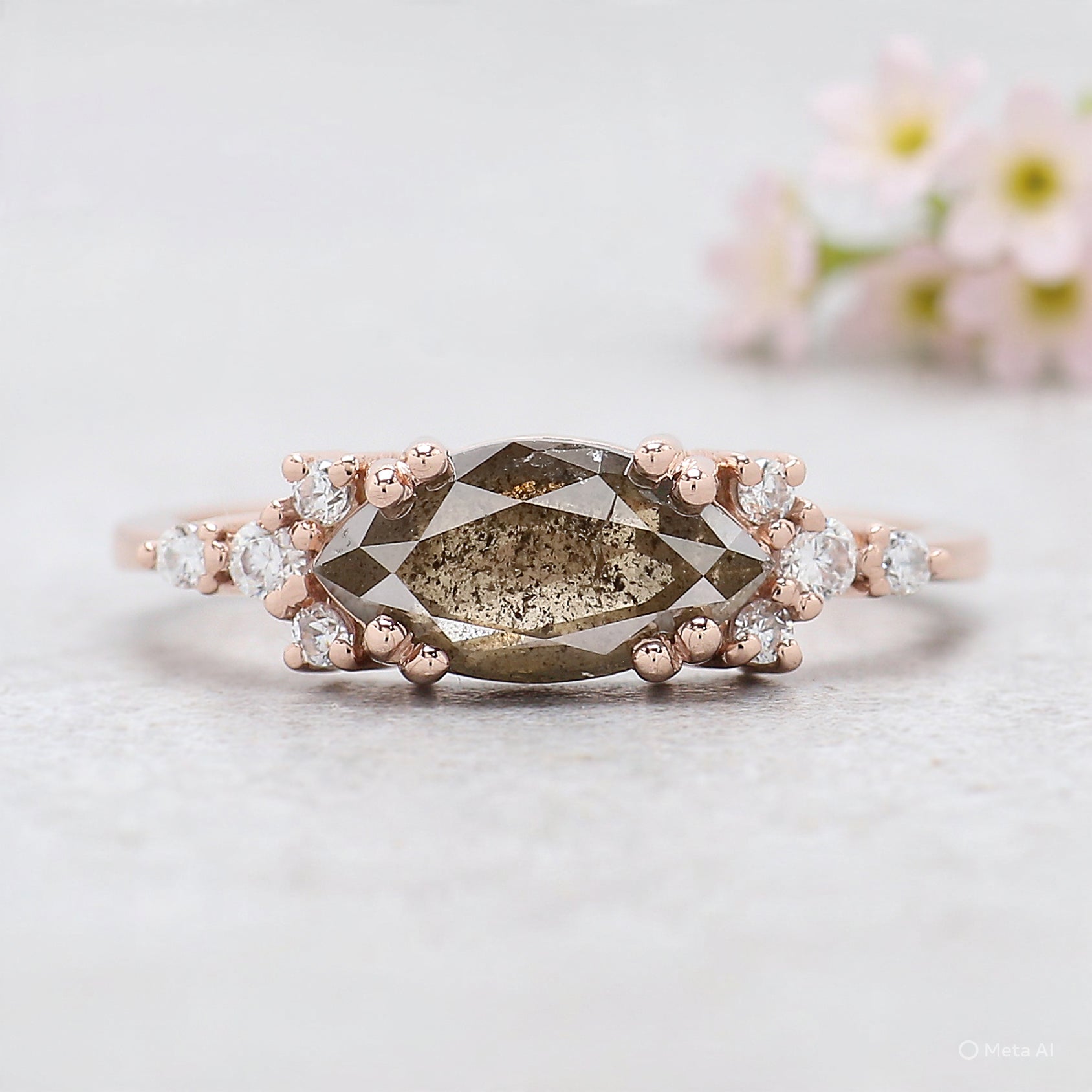 Marquise Cut Light Brown Diamond Ring 1.35 Ct 9.95 MM Marquise Shape Diamond Ring 14K Rose Gold Silver Engagement Ring Gift For Her KDL1650