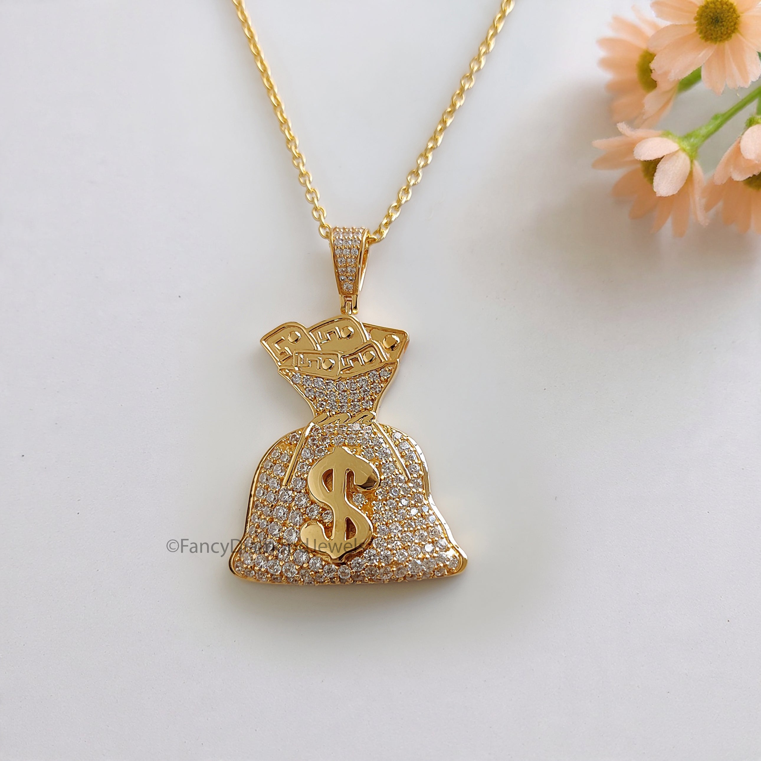 Iced Dollar Money Bag Pendant 925 Sterling Silver 2.00 CT Moissanite Diamond Hip Hop Pendant Statement Piece Men's Charm Pendant FD543