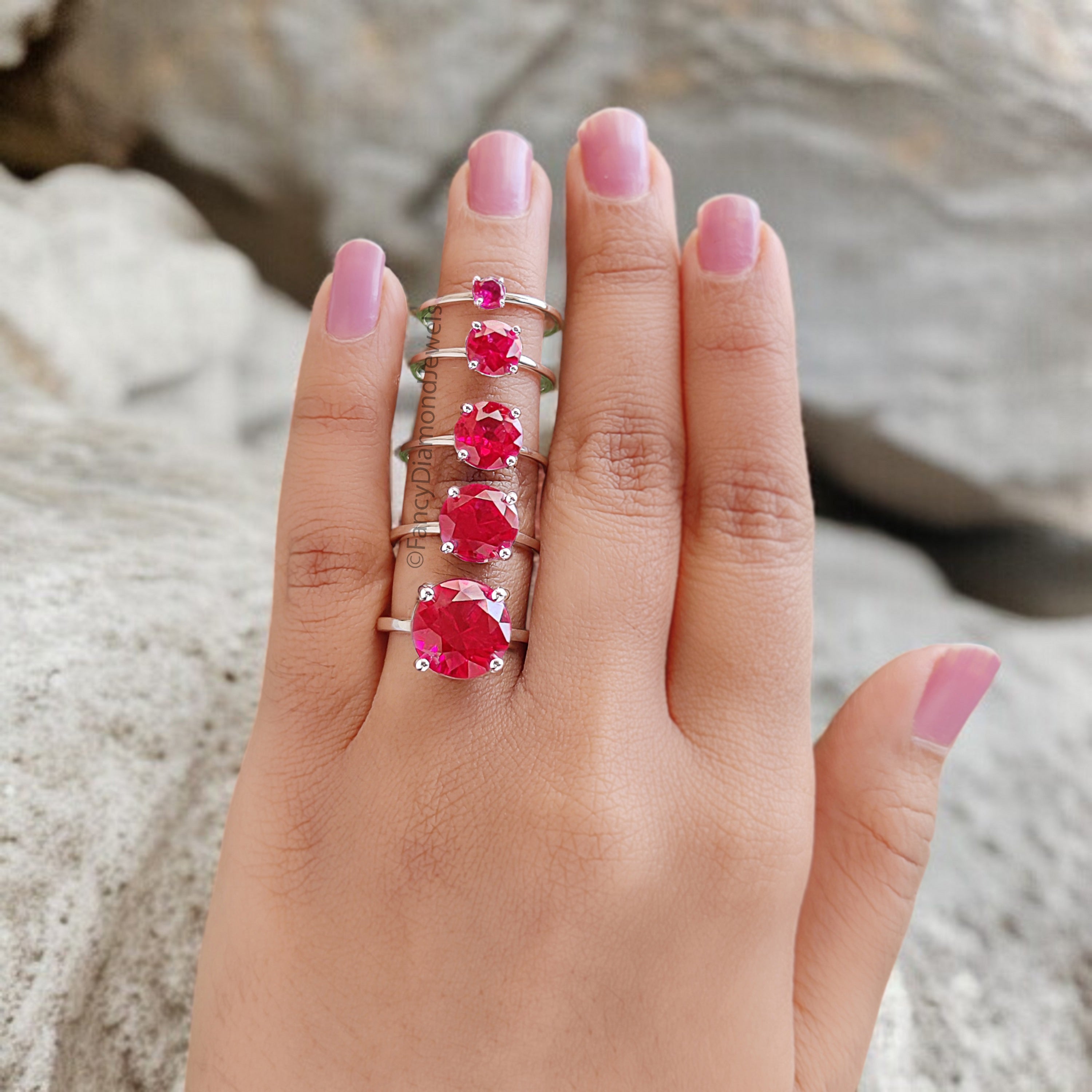 Round Red Ruby stone engagement ring 11mm 9mm 8mm 6.50mm 4mm ring silver simulant Ring Solitaire ring Diamond ring Gift for her FD516