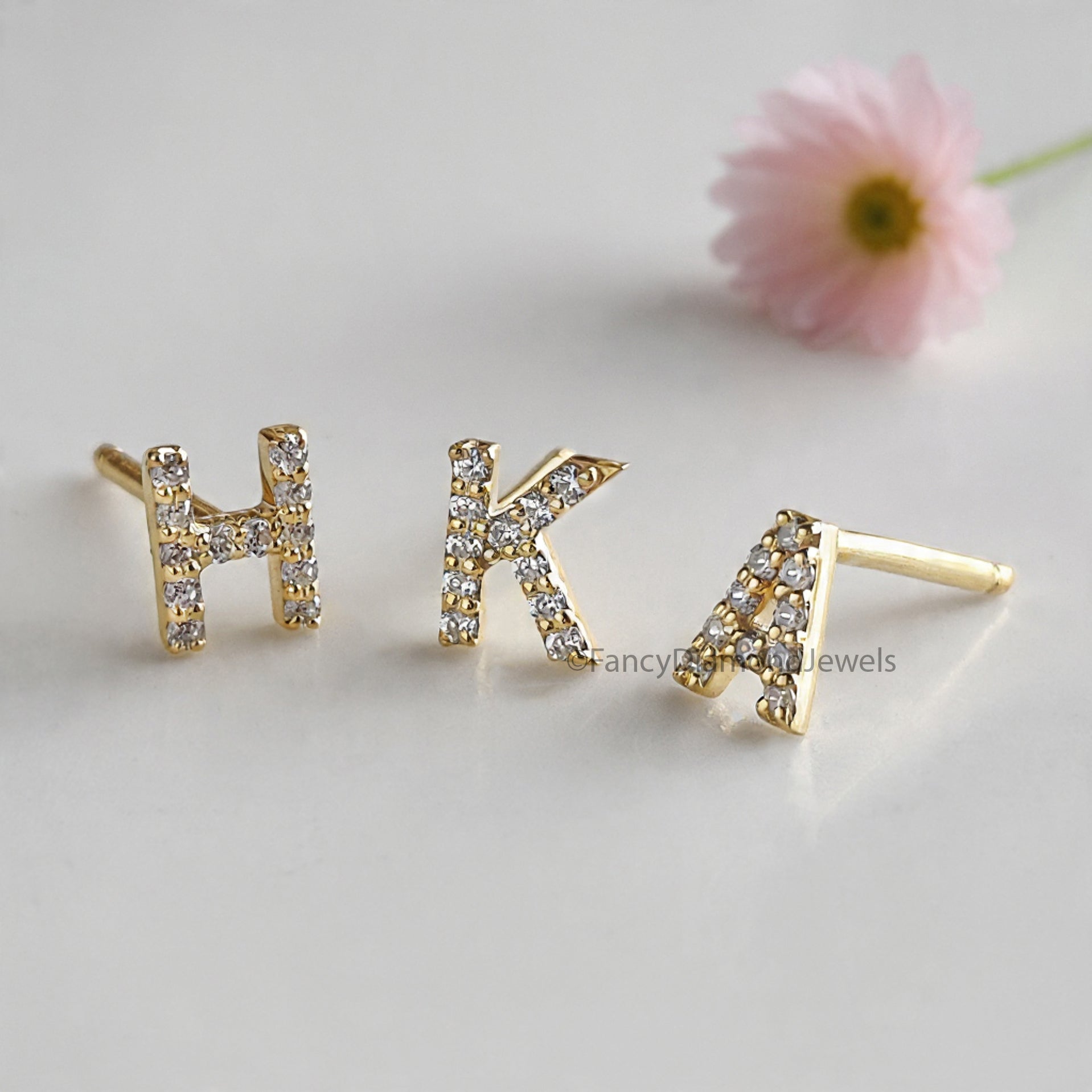 Single Round Diamond Initial Stud Earring Round Brilliant Cut White Diamond Earring Prong Earring Engagement Earring Gift For Her FD515