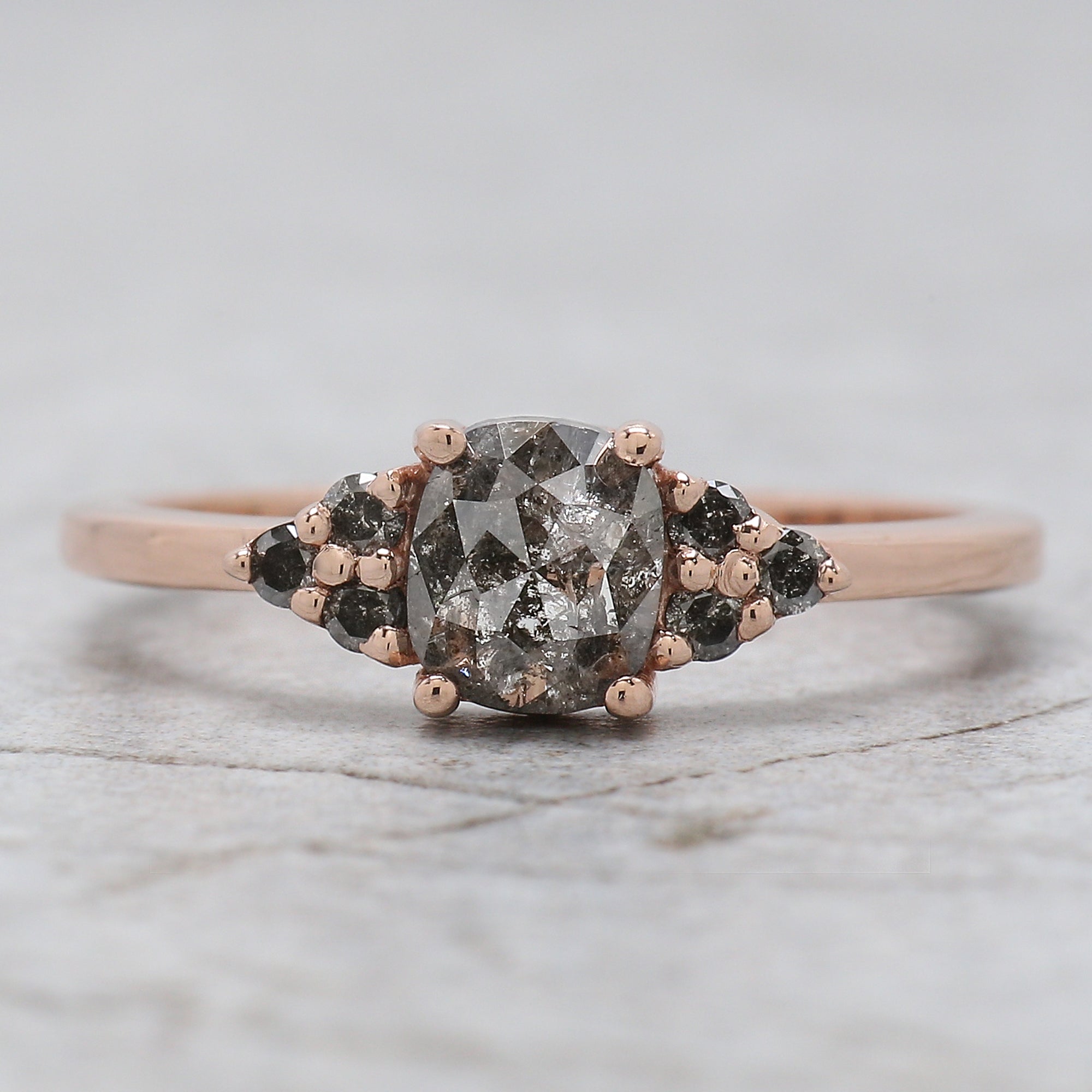 Cushion Salt and Pepper Diamond Ring, Salt and Pepper Cushion Diamond Engagement Ring, Cushion Ring, Cushion Cut Ring, Solitaire Ring QN723