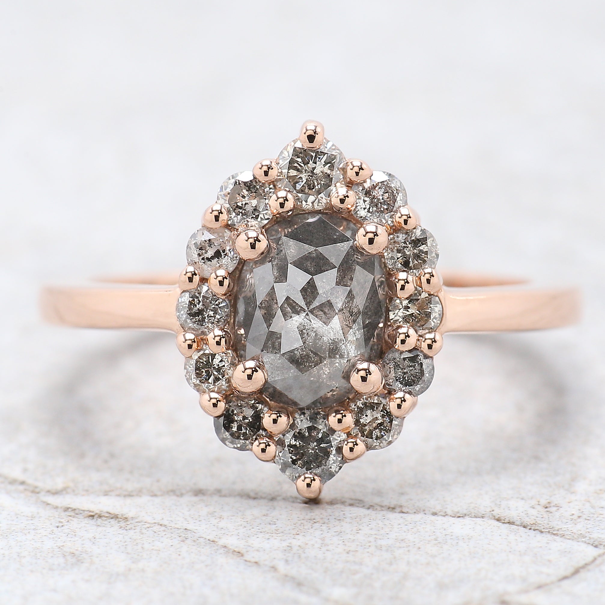 Oval Cut Salt And Pepper Diamond Ring 1.23 Ct 7.15 MM Oval Shape Diamond Ring 14K Solid Rose Gold Silver Engagement Ring Gift For Her QN9439