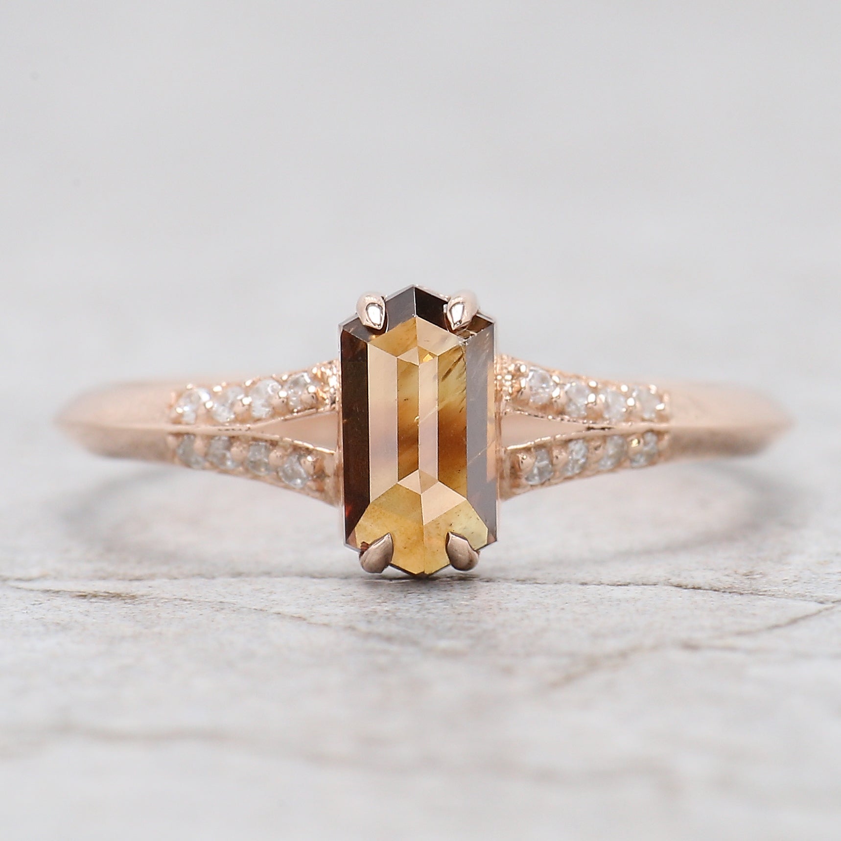 Hexagon Cut Brown Color Diamond Ring 0.76 Ct 7.40 MM Hexagon Diamond Ring 14K Solid Rose Gold Silver Engagement Ring Gift For Her QL1660