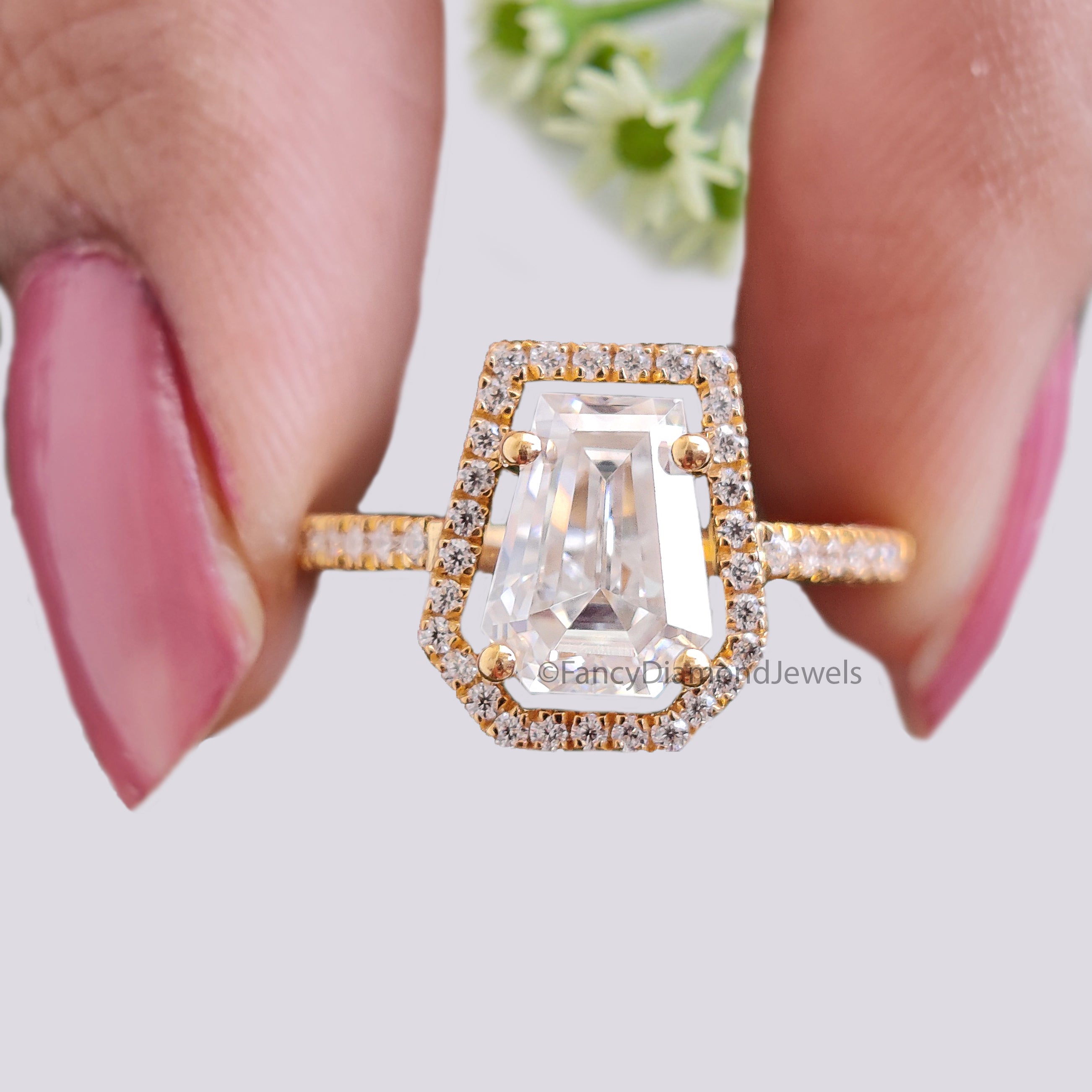 1.55 CT Coffin Lab Grown Diamond Promise Ring Coffin Diamond Halo/ Prong Set Ring Coffin Diamond Engagement Ring Gift For Wedding Ring FD474