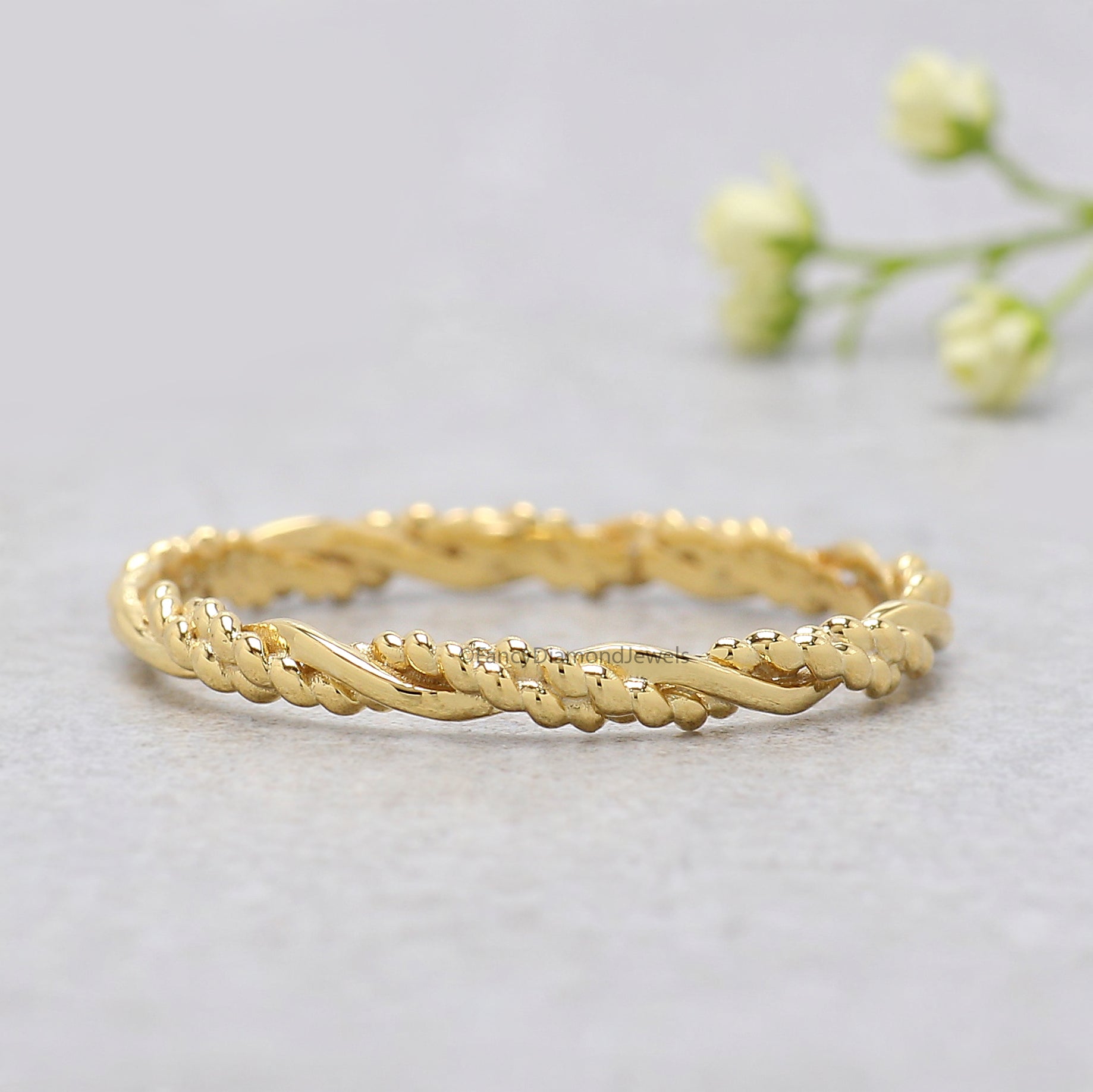 Twisted Style braided Handmade Filled Stackable Band Yellow Gold Unique Wedding Band Minimal Dainty Stacking Band Gift For Her FD542