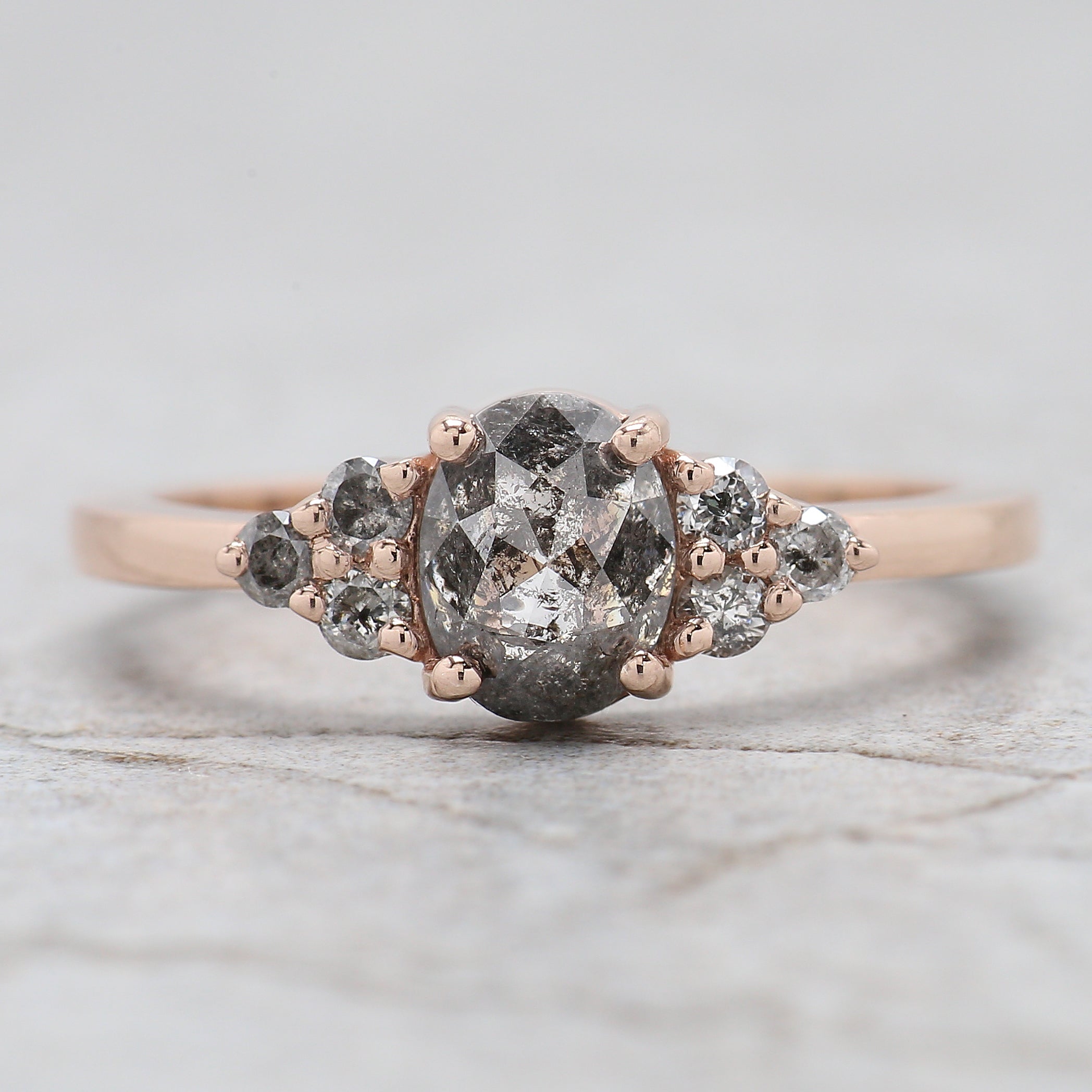 Oval Cut Salt And Pepper Diamond Ring 0.91 Ct 6.60 MM Oval Diamond Ring 14K Solid Rose Gold Silver Oval Engagement Ring Gift For Her QL665