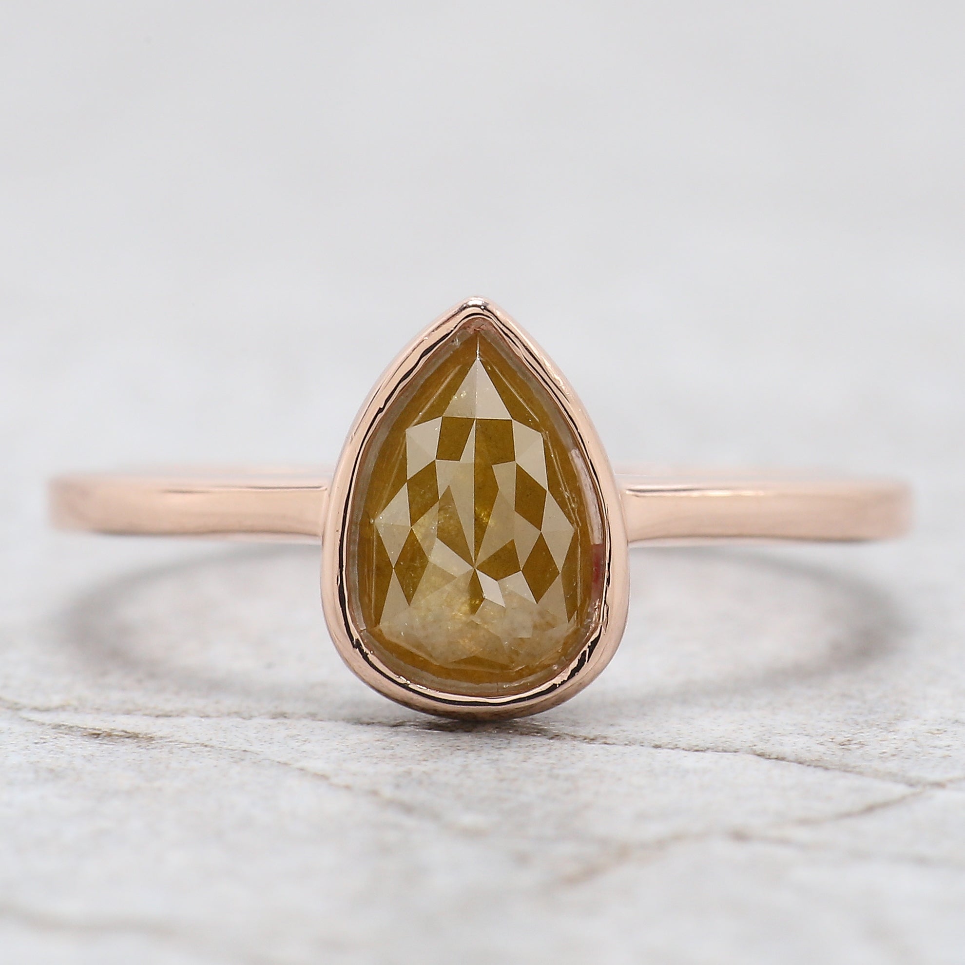 Pear Cut Yellow Color Diamond Ring 1.22 Ct 7.85 MM Pear Shape Diamond Ring 14K Solid Rose Gold Silver Engagement Ring Gift For Her QL1620