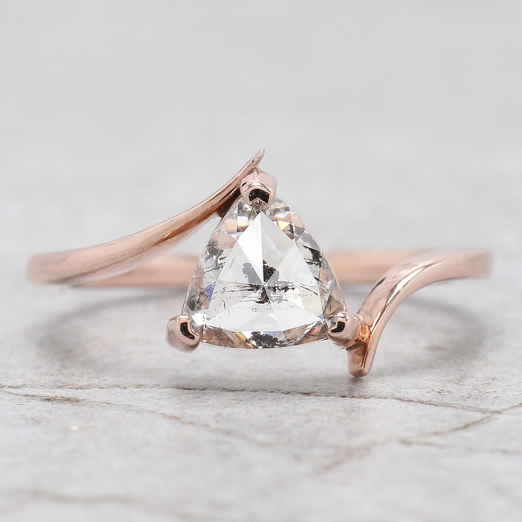 Triangle Salt And Pepper Diamond Ring 1.37 Ct 7.07 MM Triangle Diamond Ring 14K Solid Rose Gold Silver Engagement Ring Gift For Her QL2653