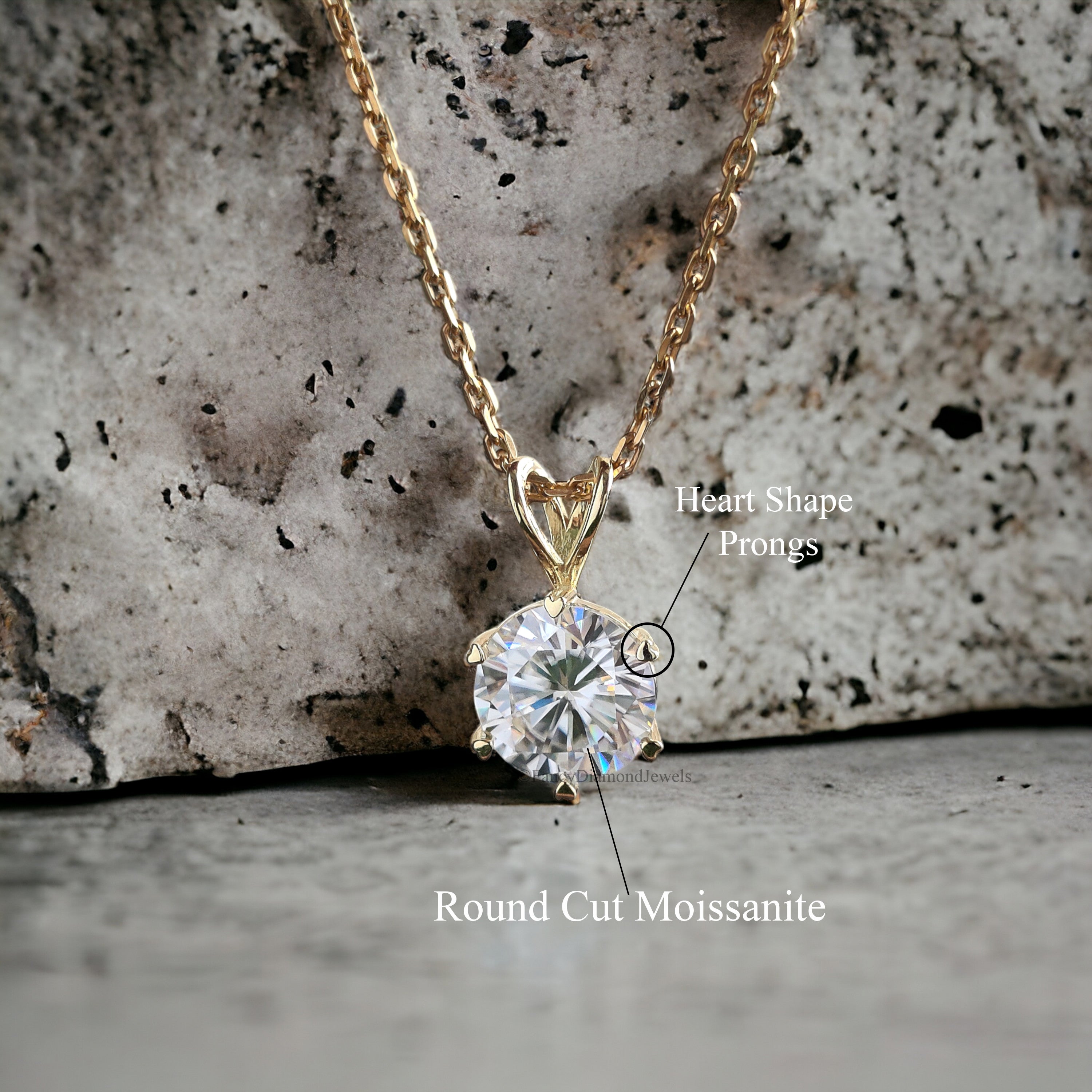 Antique Moissanite Pendant 3.50 CT Round Brilliant Cut Yellow Gold handmade jewelry Six Heart Shape prong basket setting Pendant FD151