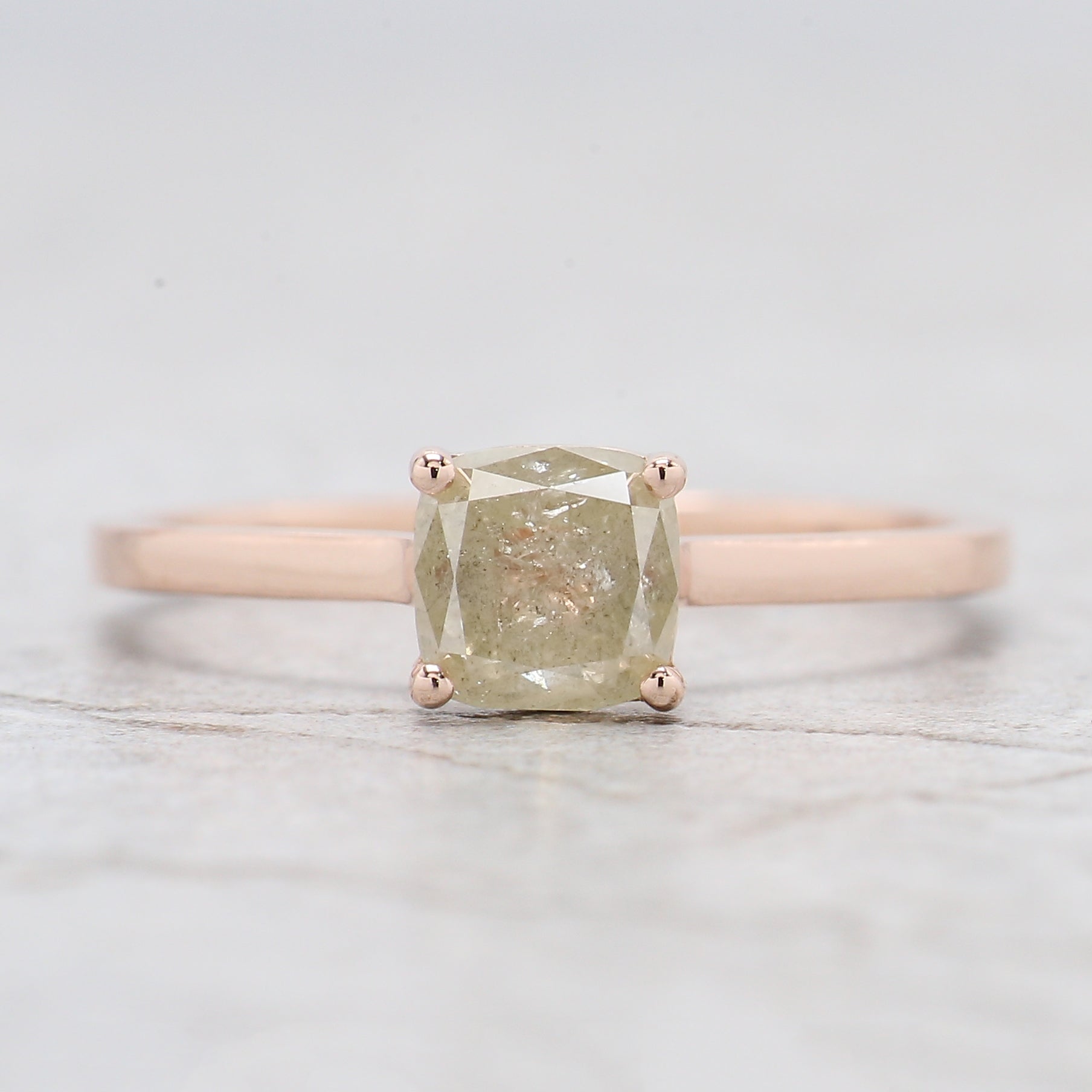 Cushion Cut Grey Color Diamond Ring 1.06 Ct 5.20 MM Cushion Diamond Ring 14K Solid Rose Gold Silver Engagement Ring Gift For Her QL5910