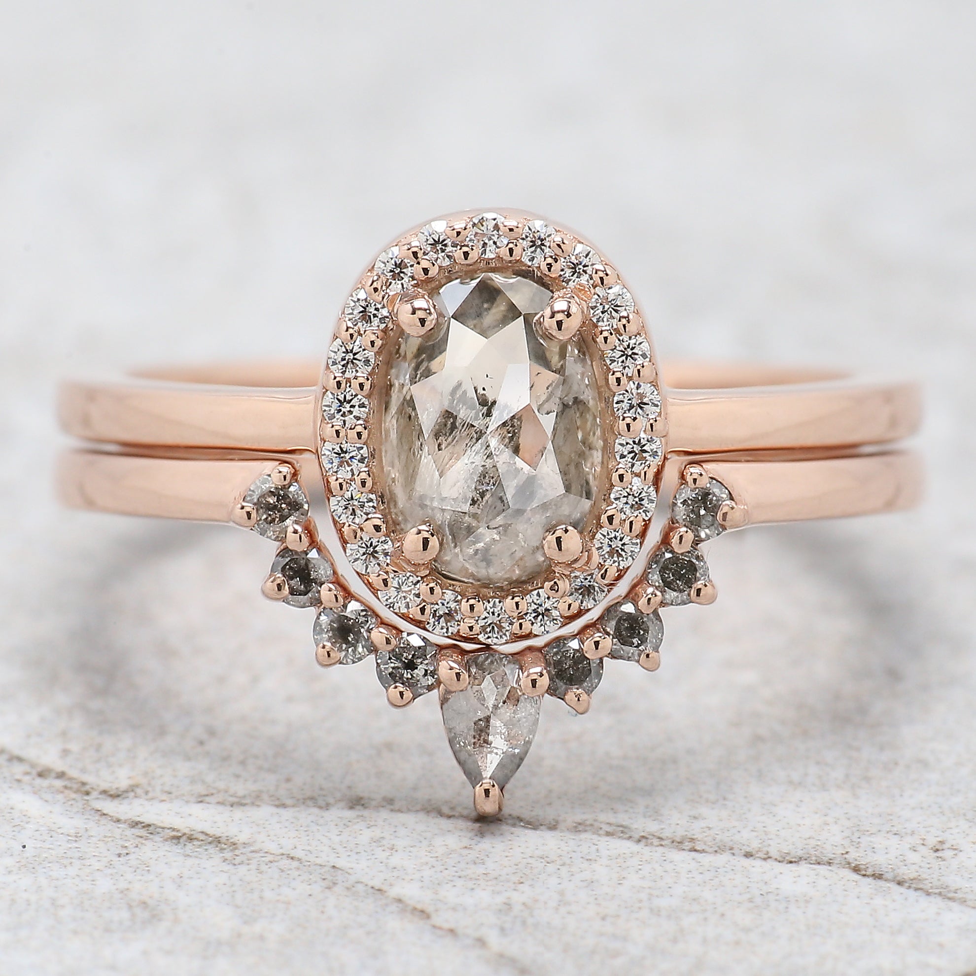 Oval Cut Salt And Pepper Diamond Ring 0.68 Ct 6.85 MM Oval Diamond Ring 14K Solid Rose Gold Silver Oval Engagement Ring Gift For Her QN978