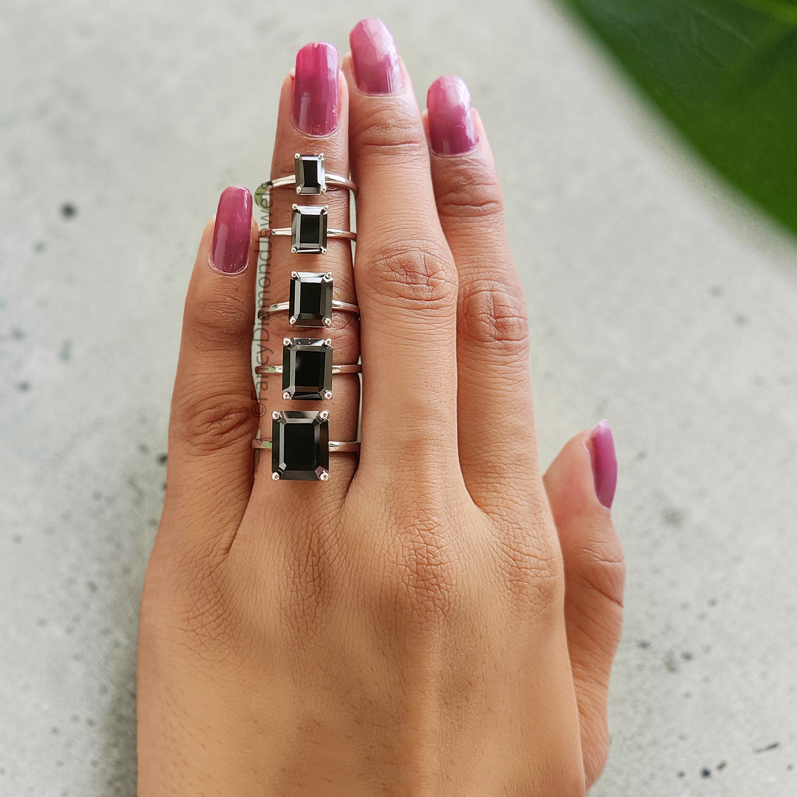 Black Onyx Engagement Ring, Emerald Cut Solitaire Ring, Sterling Silver Emerald Shape Diamond Simulant Ring, Anniversary Gift for Her FD563