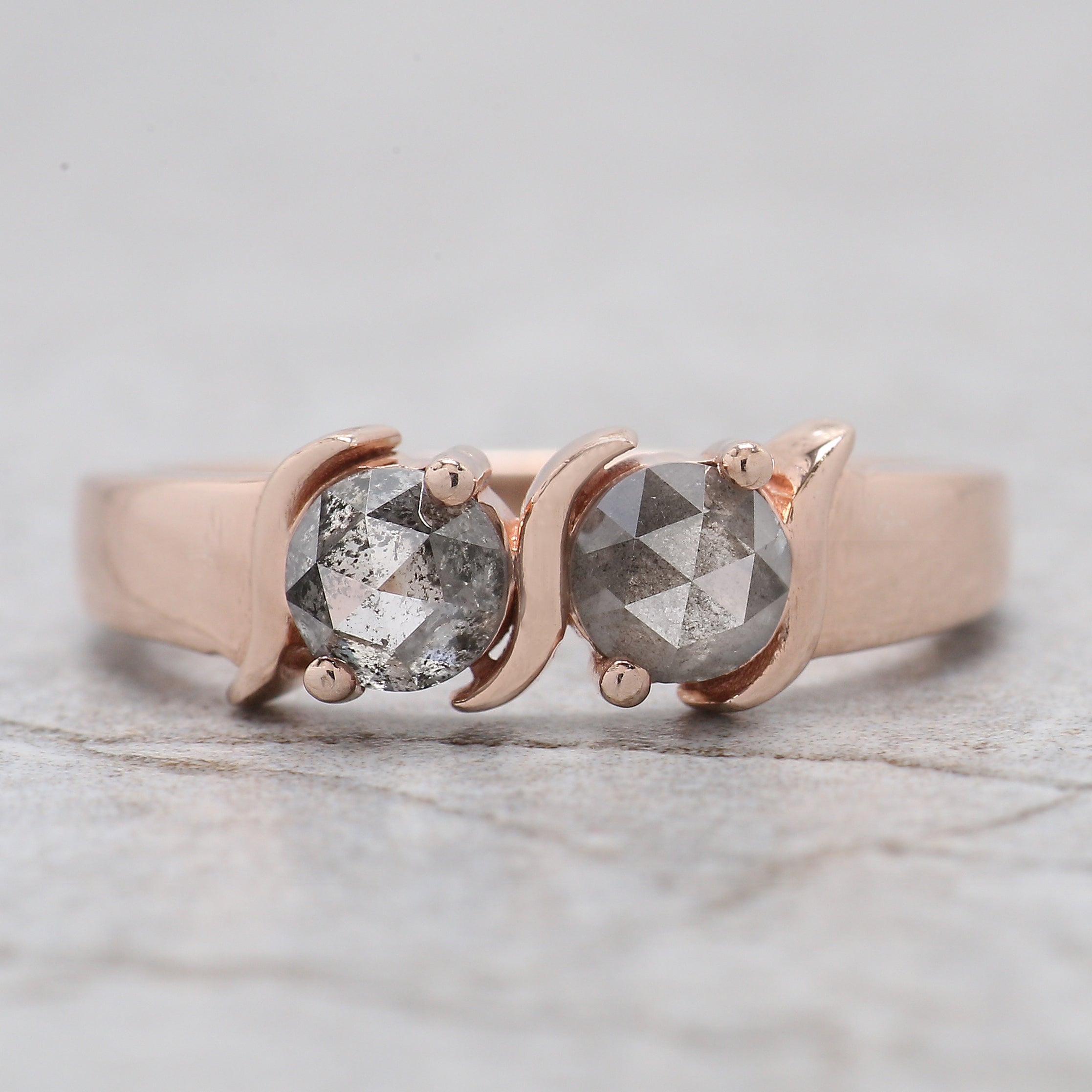 Round Rose Cut Salt And Pepper Diamond Ring 0.95 Ct 4.60 MM Round Diamond Ring 14K Rose Gold Silver Engagement Ring Gift For Her QL1006