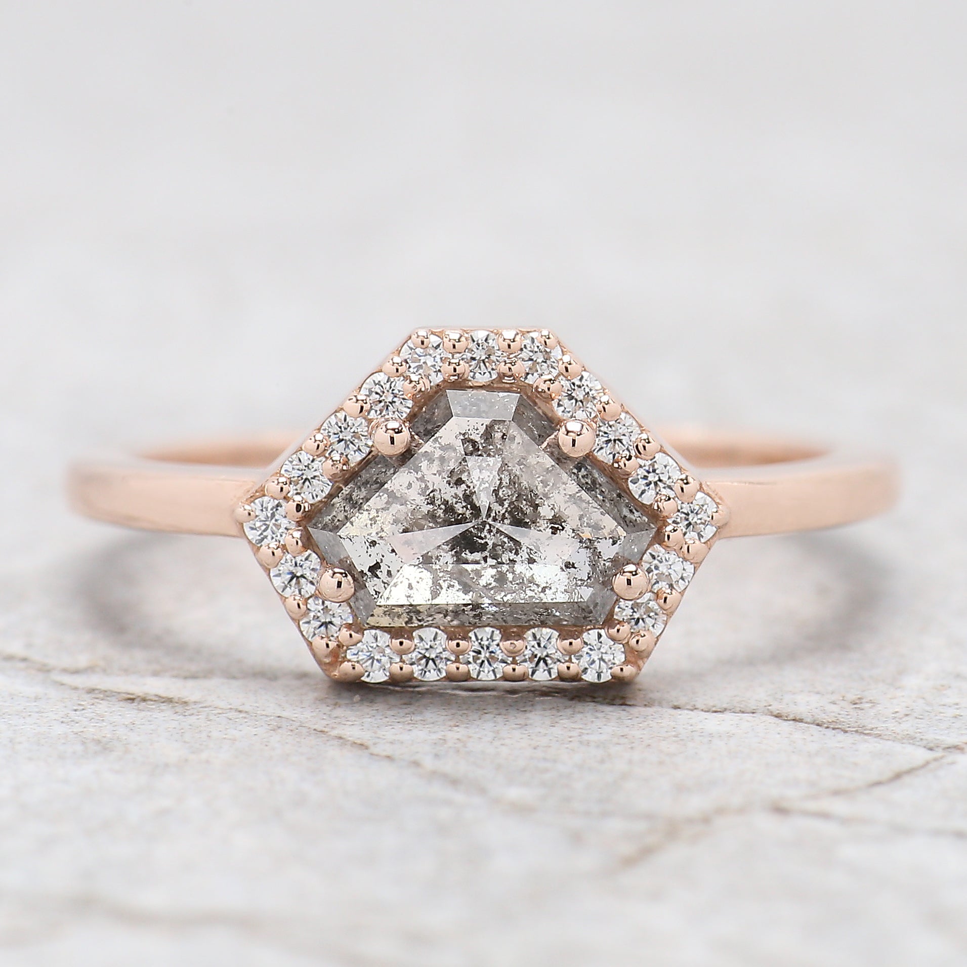 Shield Cut Salt And Pepper Diamond Ring 1.09 Ct 5.45 MM Shield Diamond Ring 14K Solid Rose Gold Silver Engagement Ring Gift For Her QL253