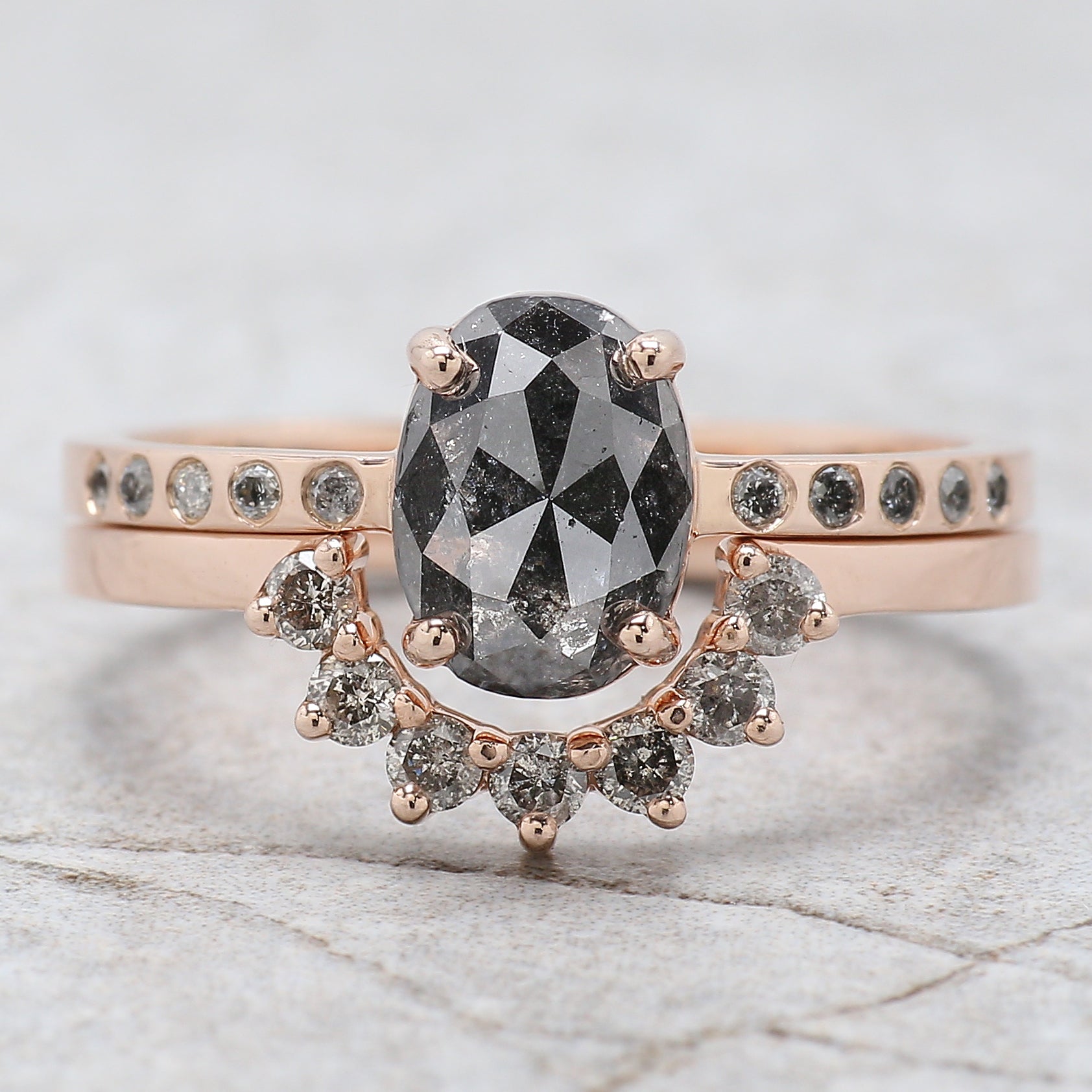 Oval Cut Salt And Pepper Diamond Ring 1.38 Ct 8.30 MM Oval Diamond Ring 14K Solid Rose Gold Silver Oval Engagement Ring Gift For Her QL3100