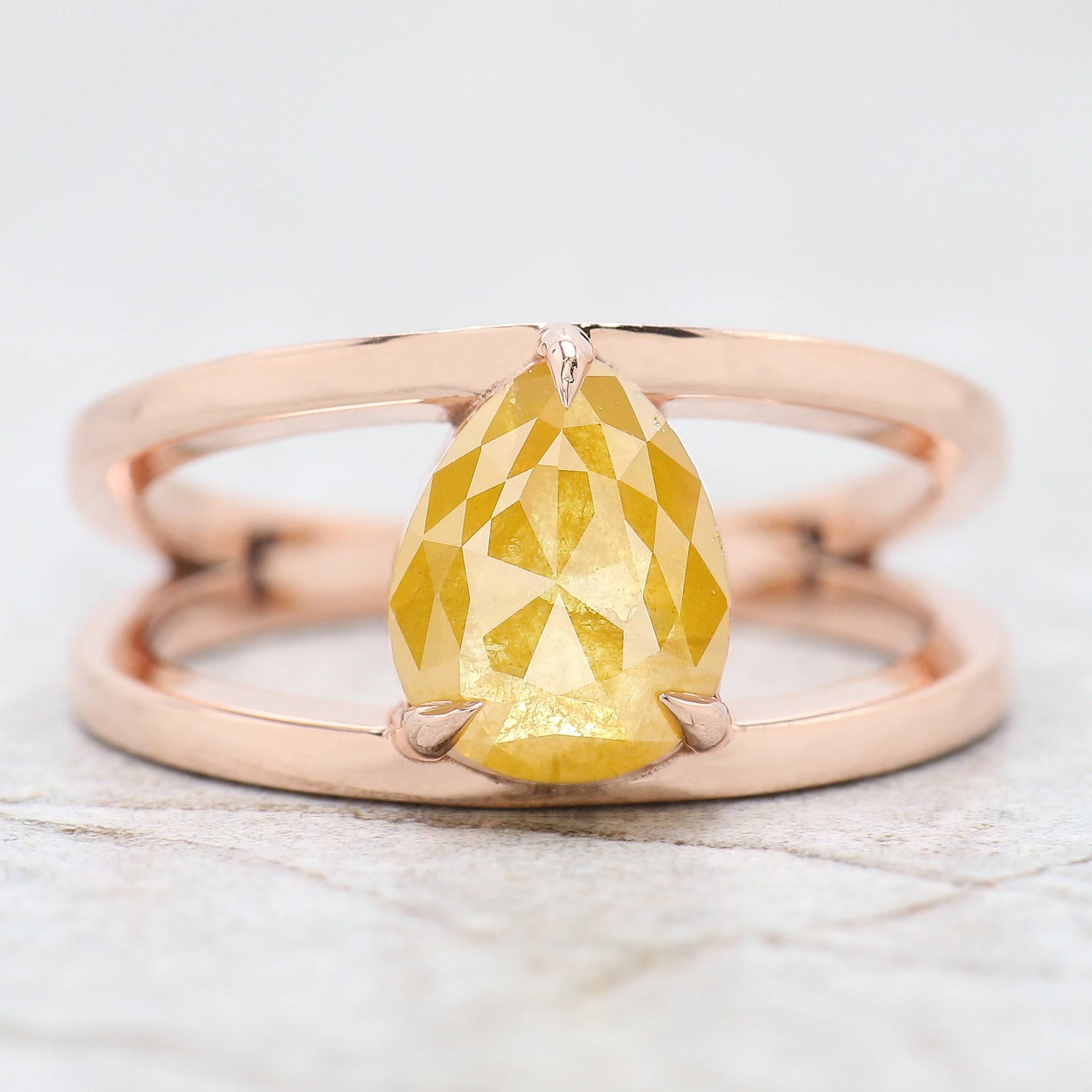 Pear Cut Yellow Color Diamond Ring 1.56 Ct 8.90 MM Pear Shape Diamond Ring 14K Solid Rose Gold Silver Engagement Ring Gift For Her QN323