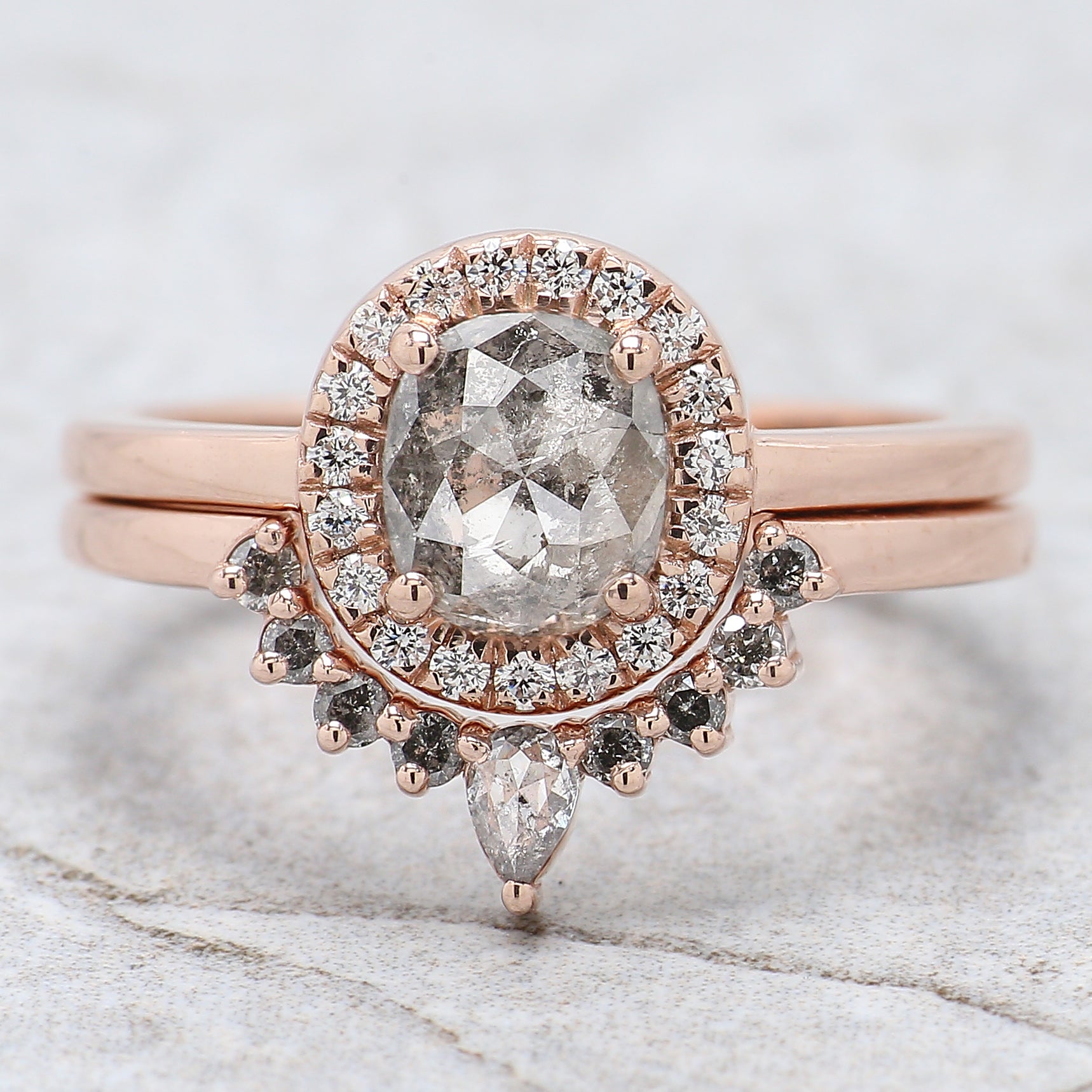 Oval Cut Salt And Pepper Diamond Ring 1.09 Ct 6.55 MM Oval Diamond Ring 14K Solid Rose Gold Silver Oval Engagement Ring Gift For Her QN1063