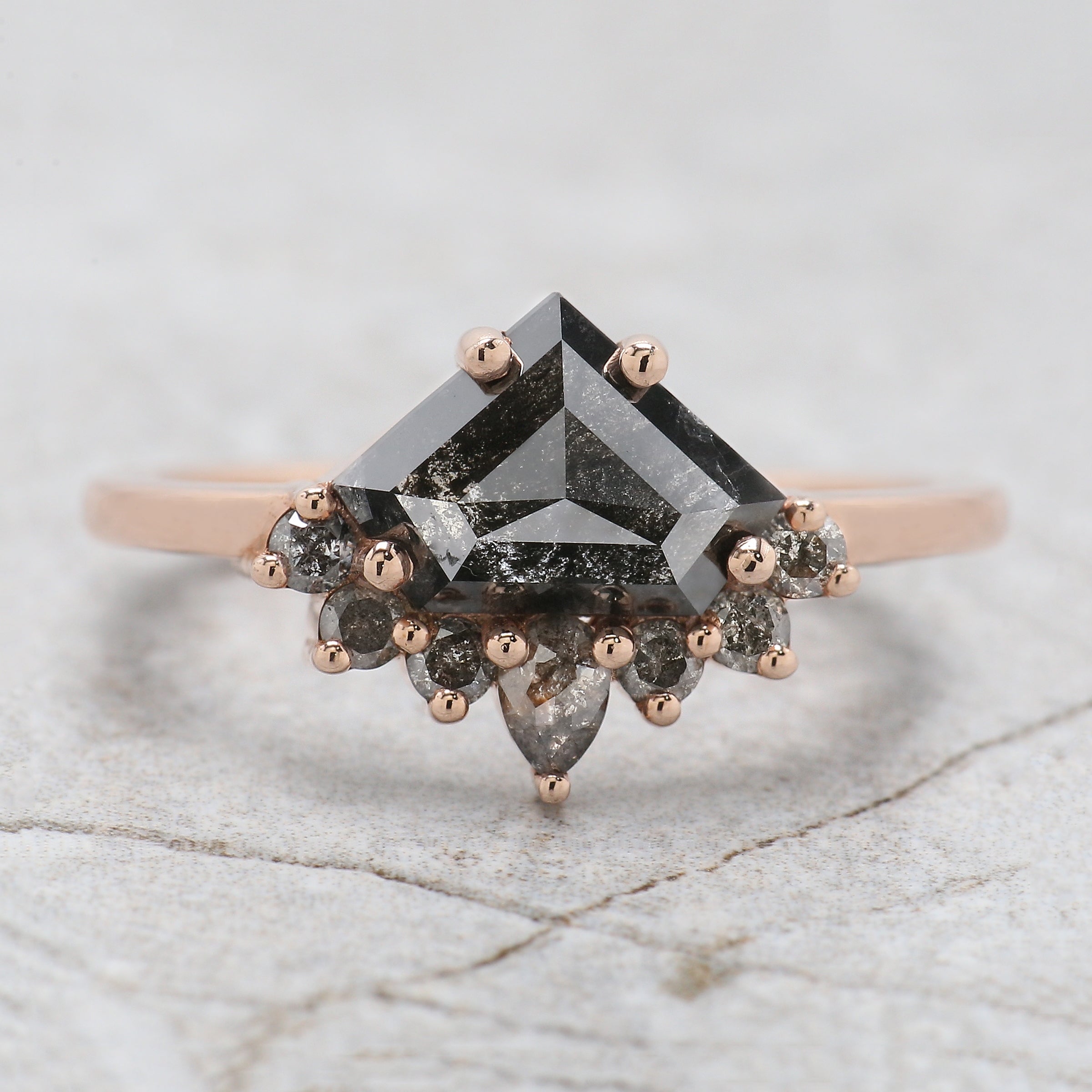 Shield Cut Salt And Pepper Diamond Ring 1.97 Ct 7.30 MM Shield Diamond Ring 14K Solid Rose Gold Silver Engagement Ring Gift For Her QL700