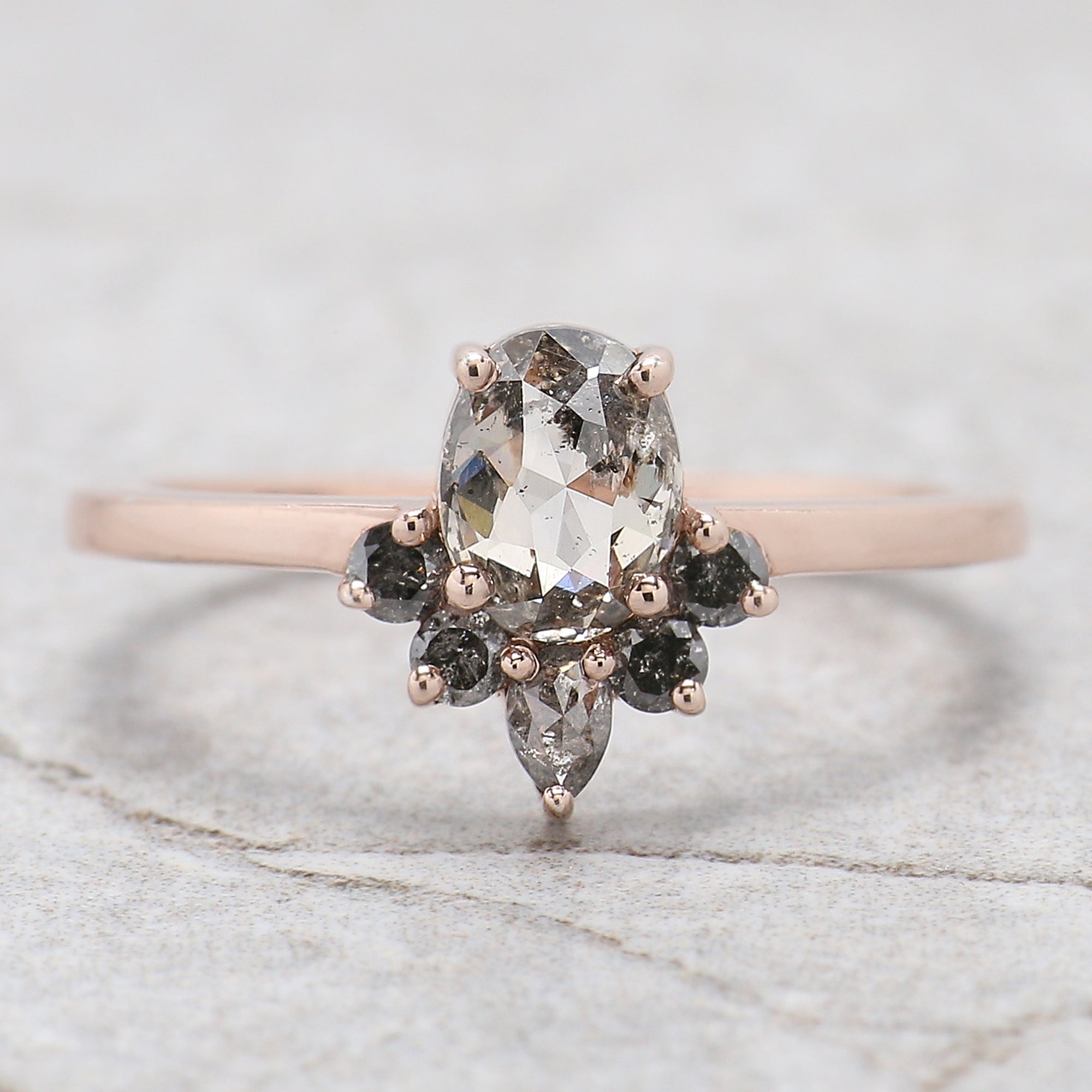 Oval Salt And Pepper Diamond Ring, Salt And Pepper Oval Diamond Engagement Ring, Oval Diamond Ring, Oval Cut Ring, Oval Shape Ring, QL339