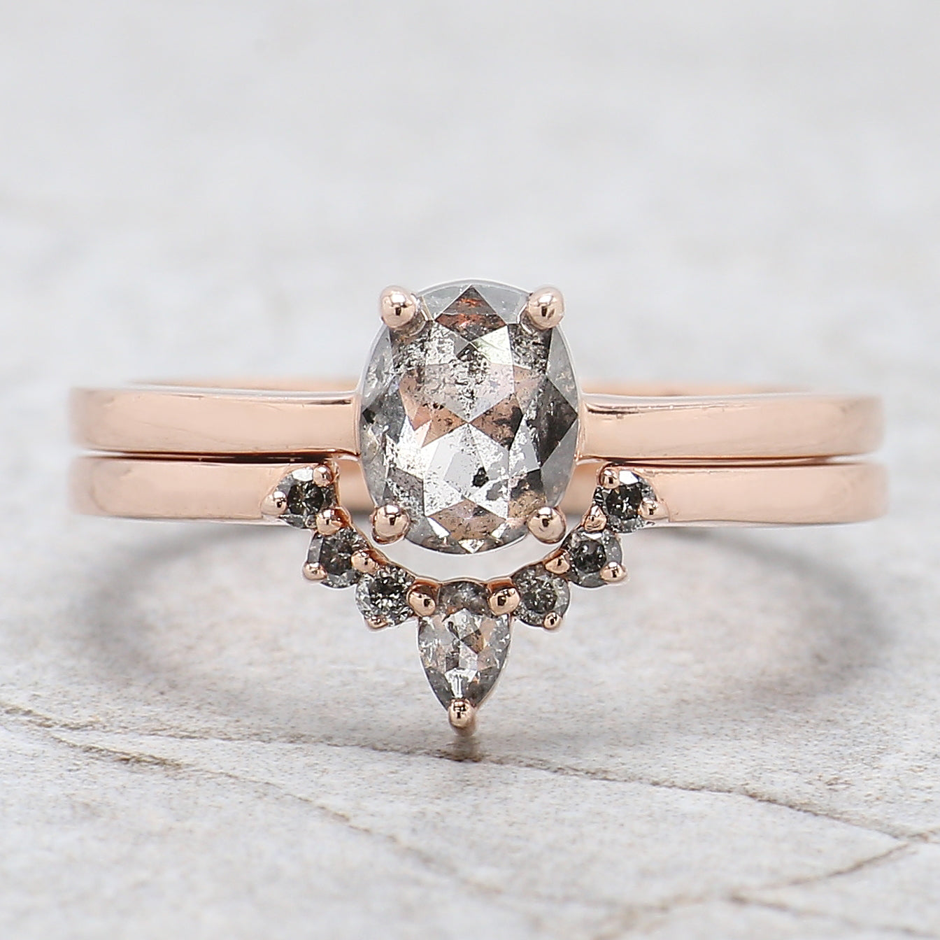 Oval Cut Salt And Pepper Diamond Ring 1.00 Ct 6.55 MM Oval Diamond Ring 14K Solid Rose Gold Silver Oval Engagement Ring Gift For Her QL761