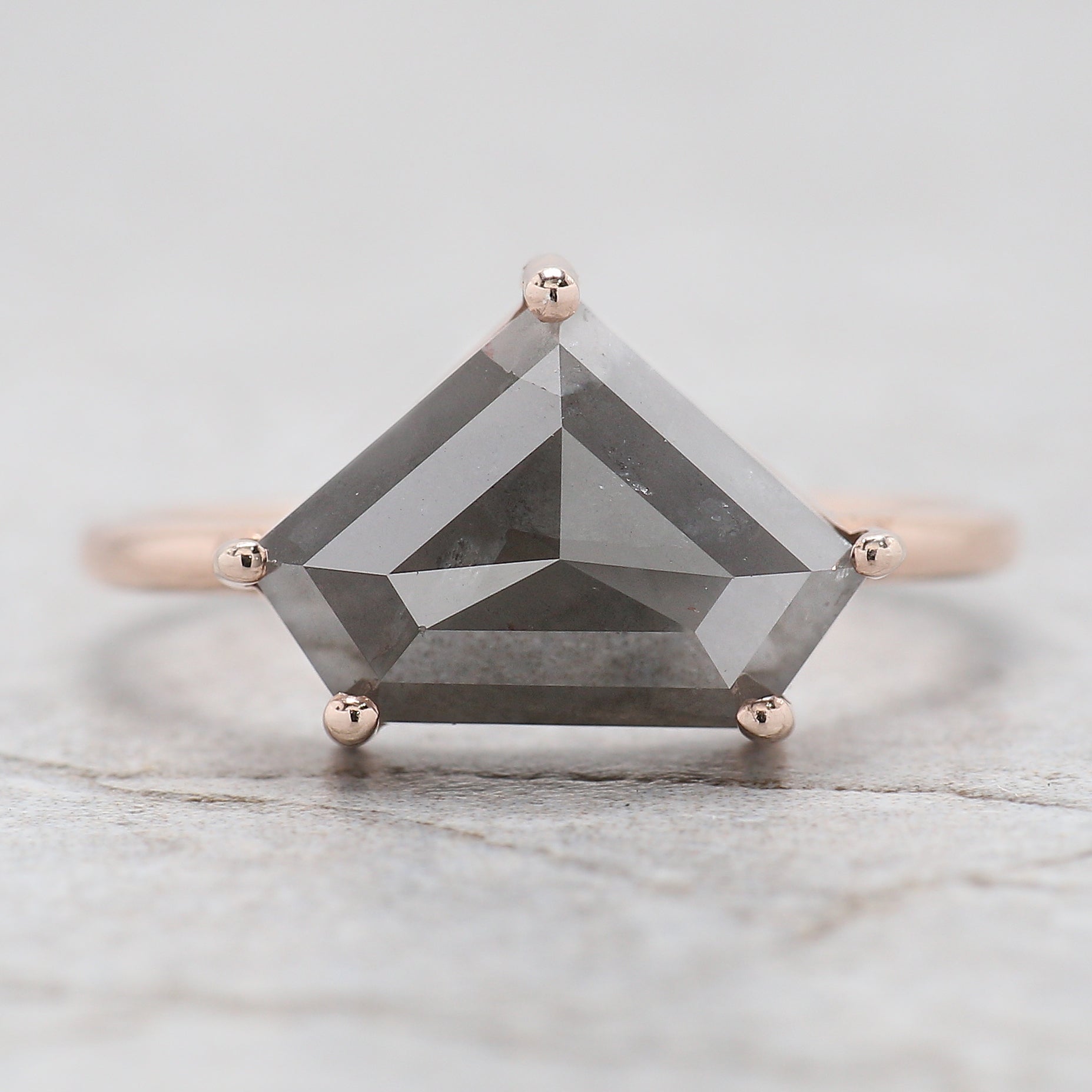 Shield Cut Salt And Pepper Diamond Ring 3.45 Ct 8.70 MM Shield Diamond Ring 14K Solid Rose Gold Silver Engagement Ring Gift For Her QL1055