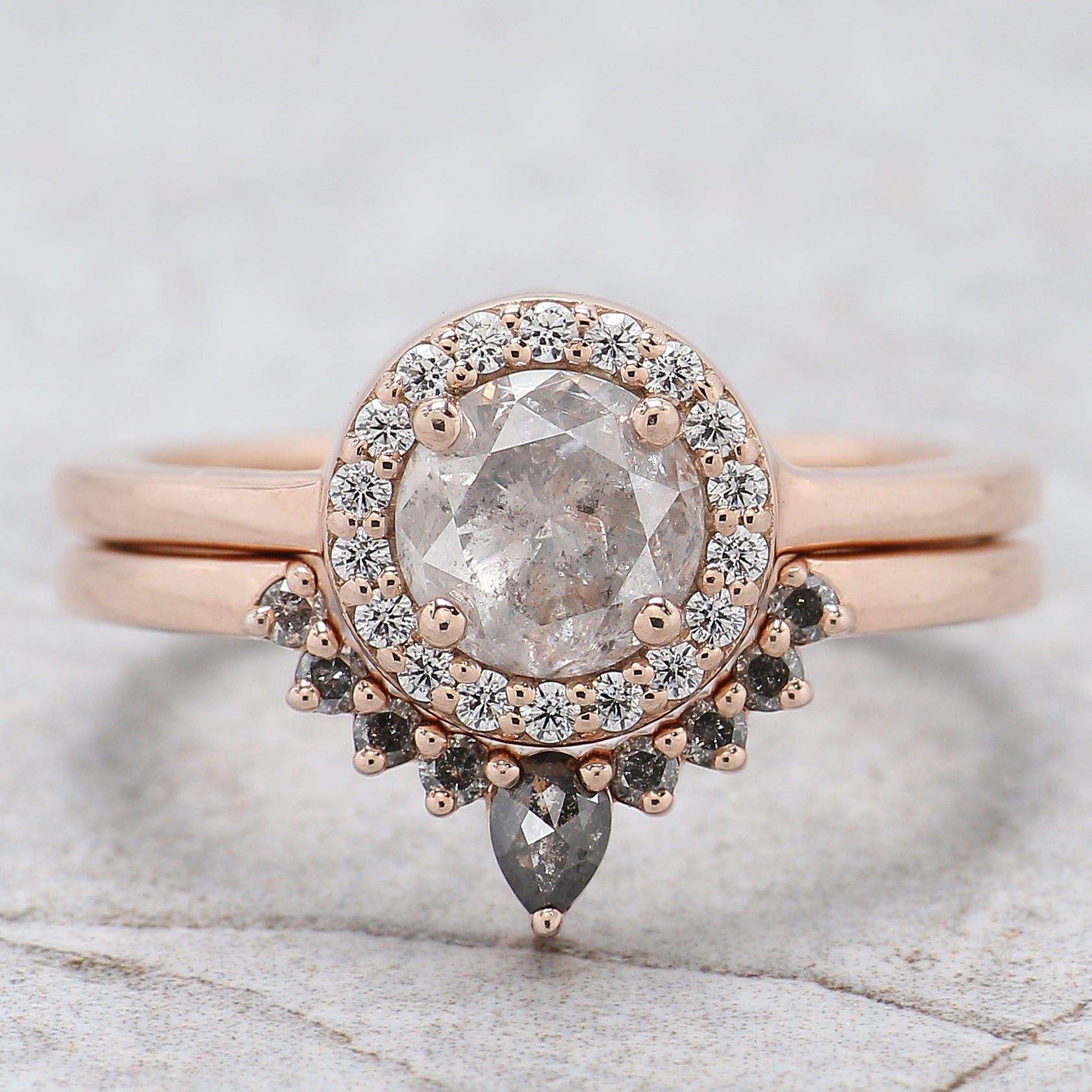 Round Cut Salt And Pepper Diamond Ring 1.06 Ct 6.10 MM Round Diamond Ring 14K Solid Rose Gold Silver Engagement Ring Gift For Her QL2719