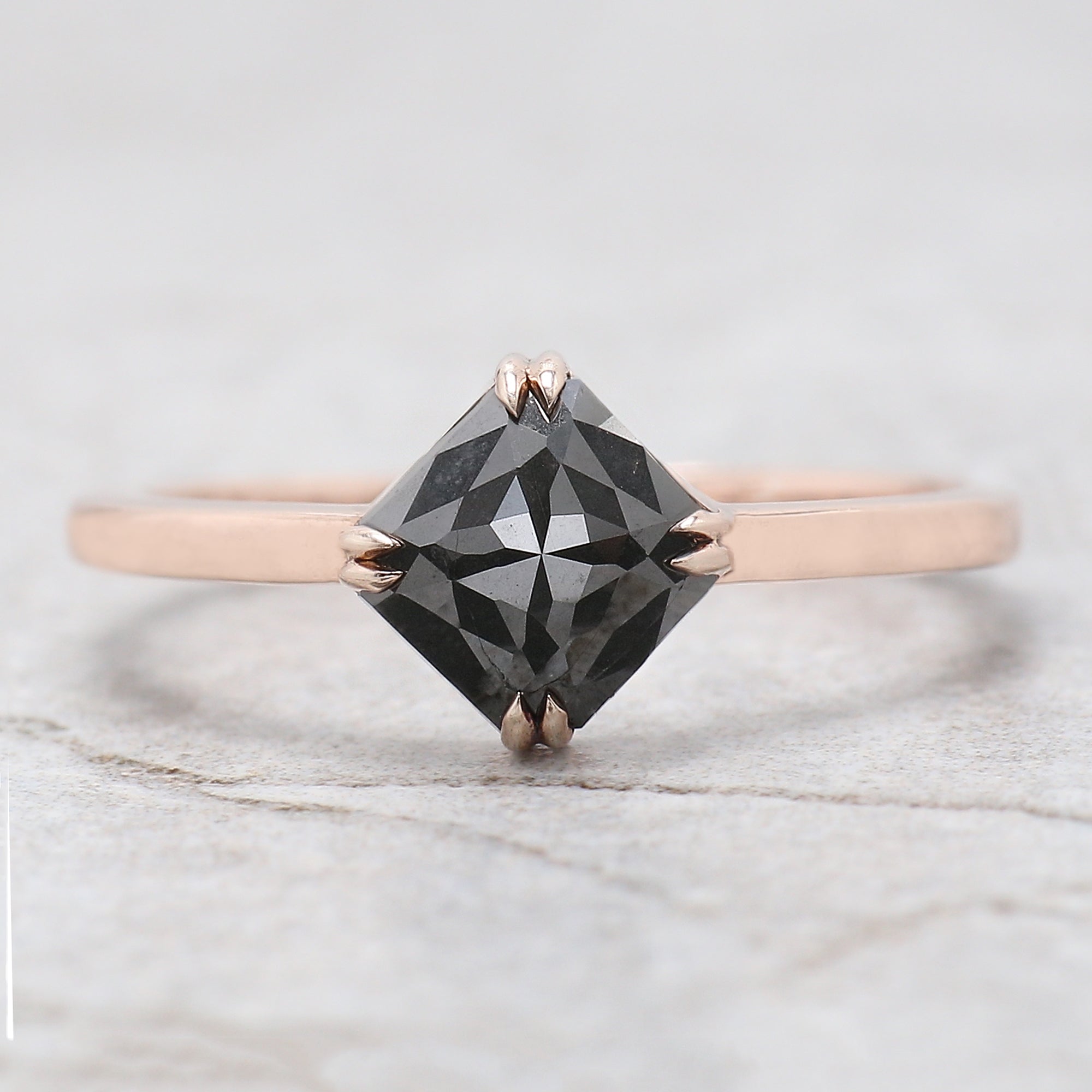 Radiant Cut Salt And Pepper Diamond Ring 1.38 Ct 6.20 MM Radiant Diamond Ring 14K Solid Rose Gold Silver Engagement Ring Gift For Her QL2987