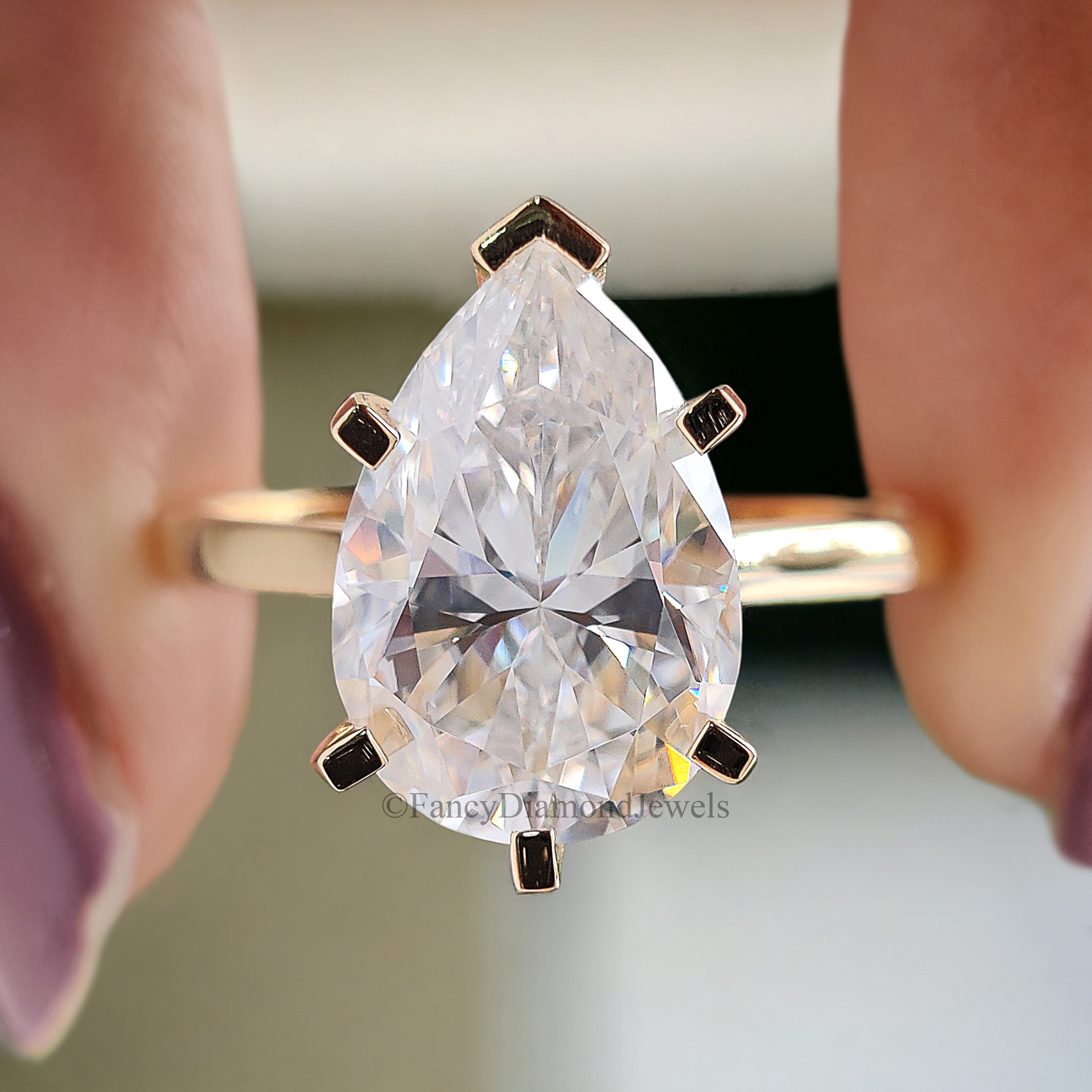 Pear Shaped Solitaire Engagement Ring 2.80 CT Pear Cut Colorless Moissanite Ring Anniversary Ring Bridal Wedding Ring Gift For Her FD210