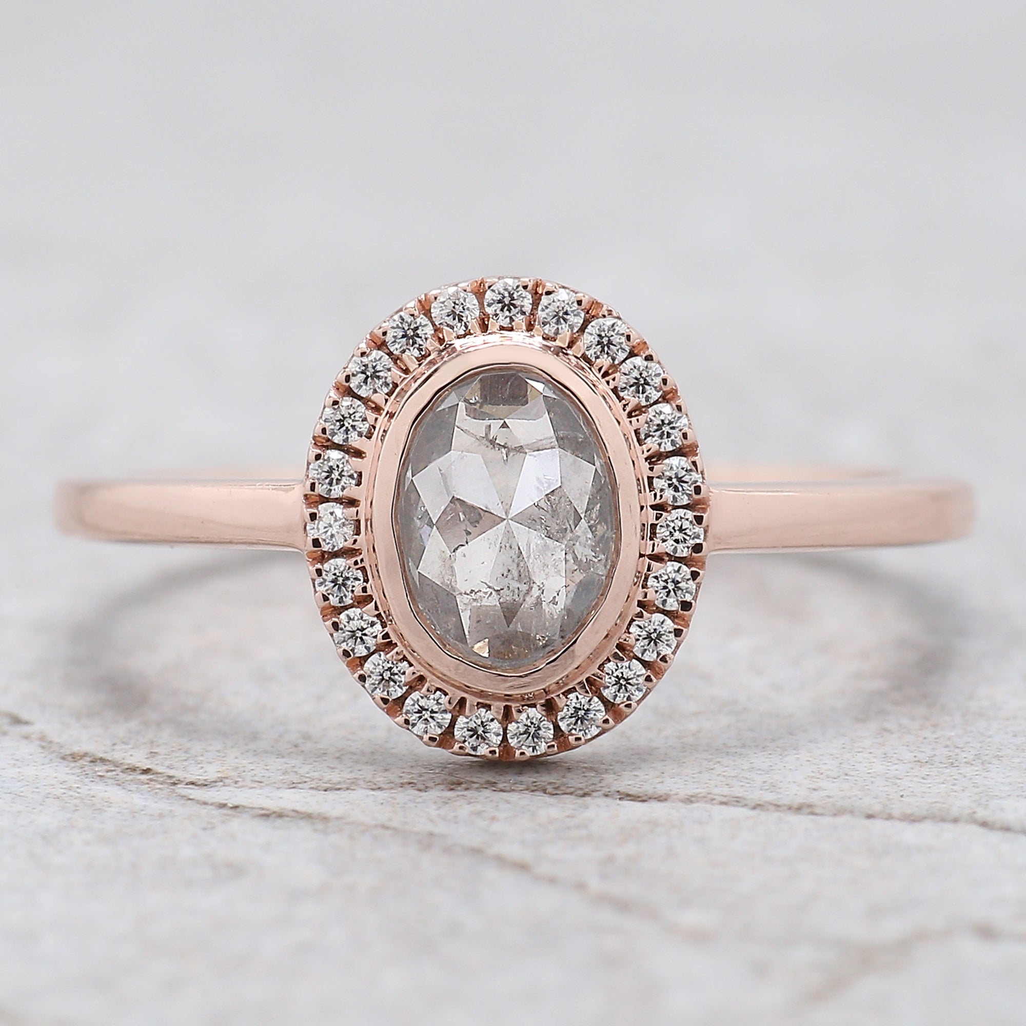 Oval Cut Salt And Pepper Diamond Ring 0.67 Ct 6.64 MM Oval Diamond Ring 14K Solid Rose Gold Silver Oval Engagement Ring Gift For Her QL2589