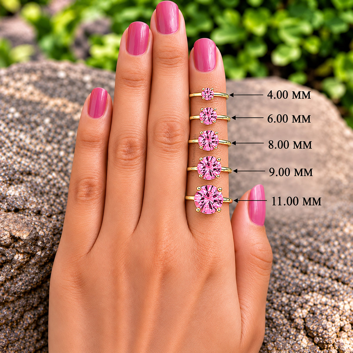 Round Pink Tourmaline engagement ring 11mm 9mm 8mm 6mm 4mm stone ring Simulant Solitaire ring Diamond ring Silver ring Gift for her FD338