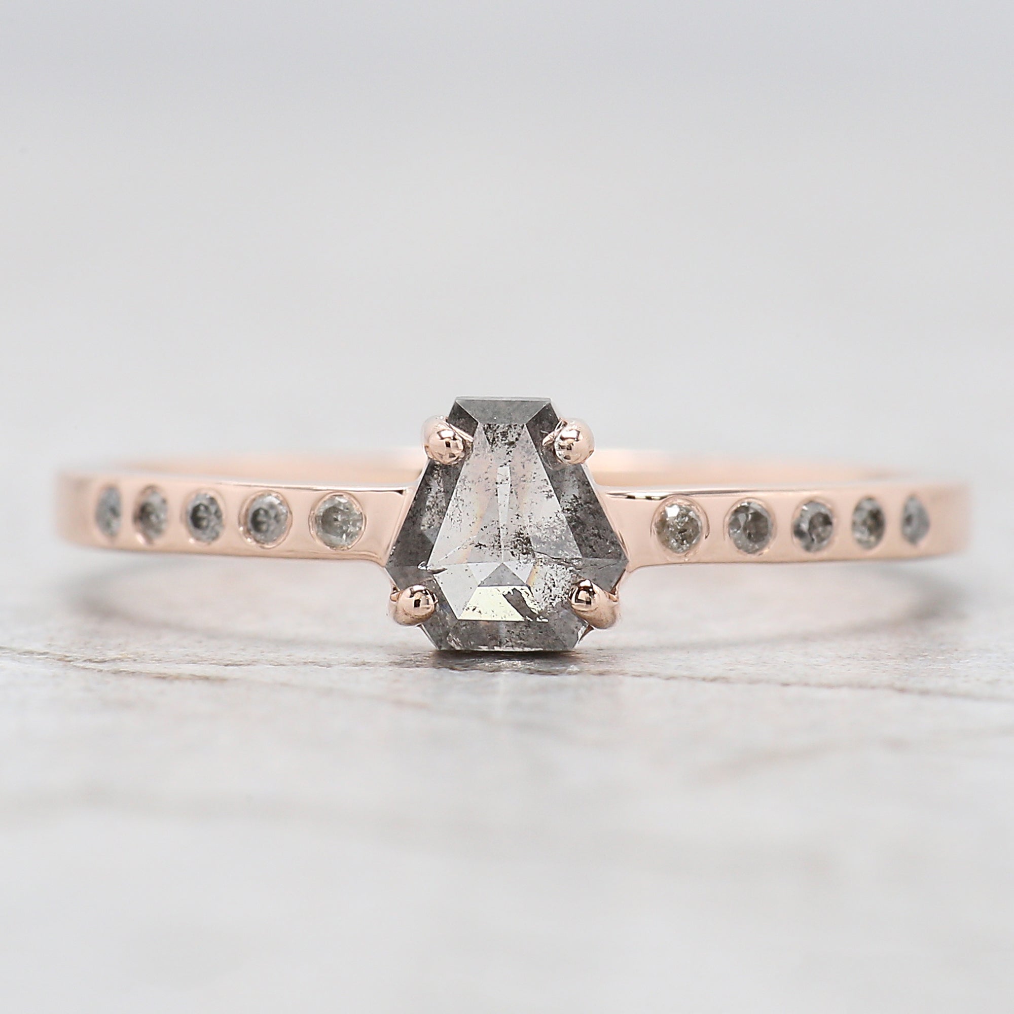 Coffin Cut Salt And Pepper Diamond Ring 0.46 Ct 5.30 MM Coffin Diamond Ring 14K Solid Rose Gold Silver Engagement Ring Gift For Her QN8892