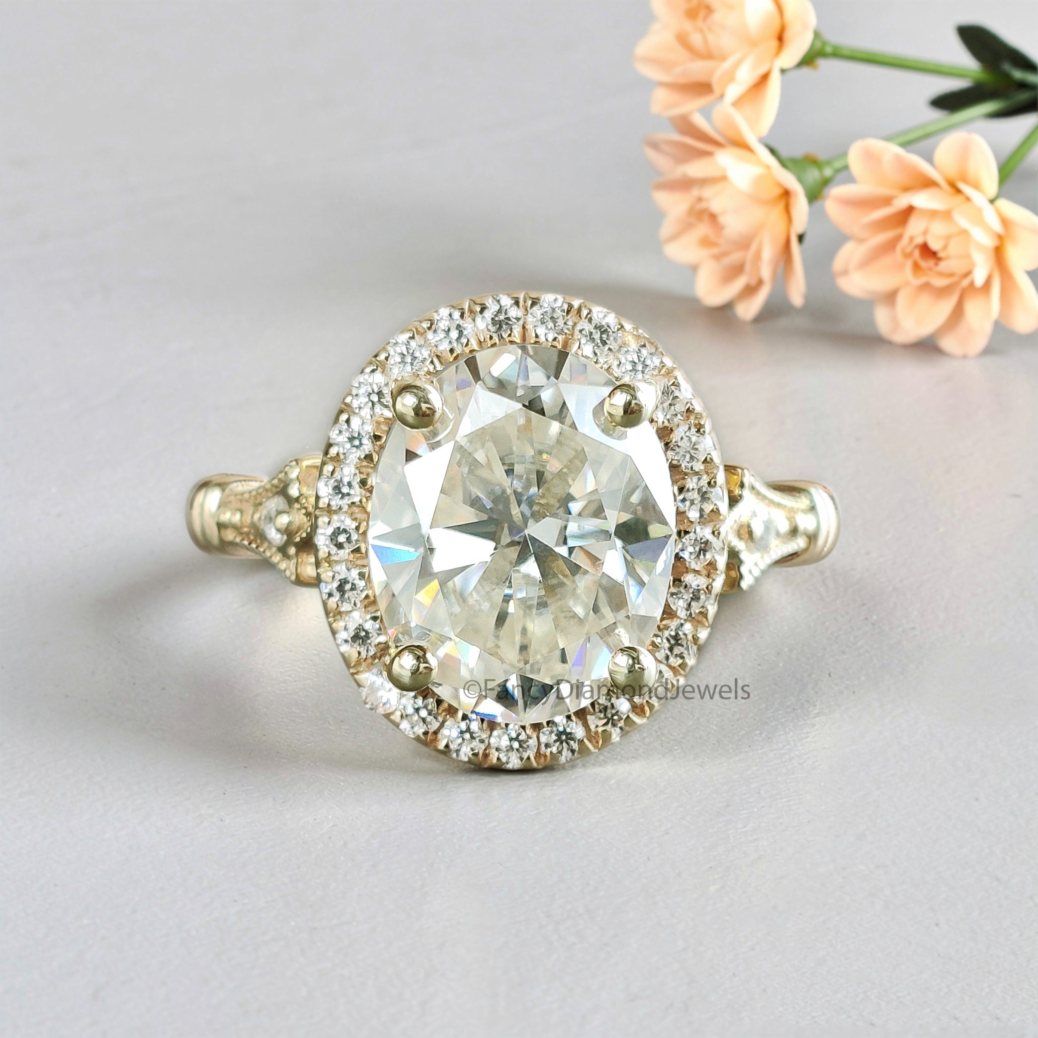 2.40 CT Oval Cut Lab Grown Diamond Engagement Ring Oval With Halo Setting Ring Colorless Oval Wedding Ring Gift for Her Promise Ring FD466