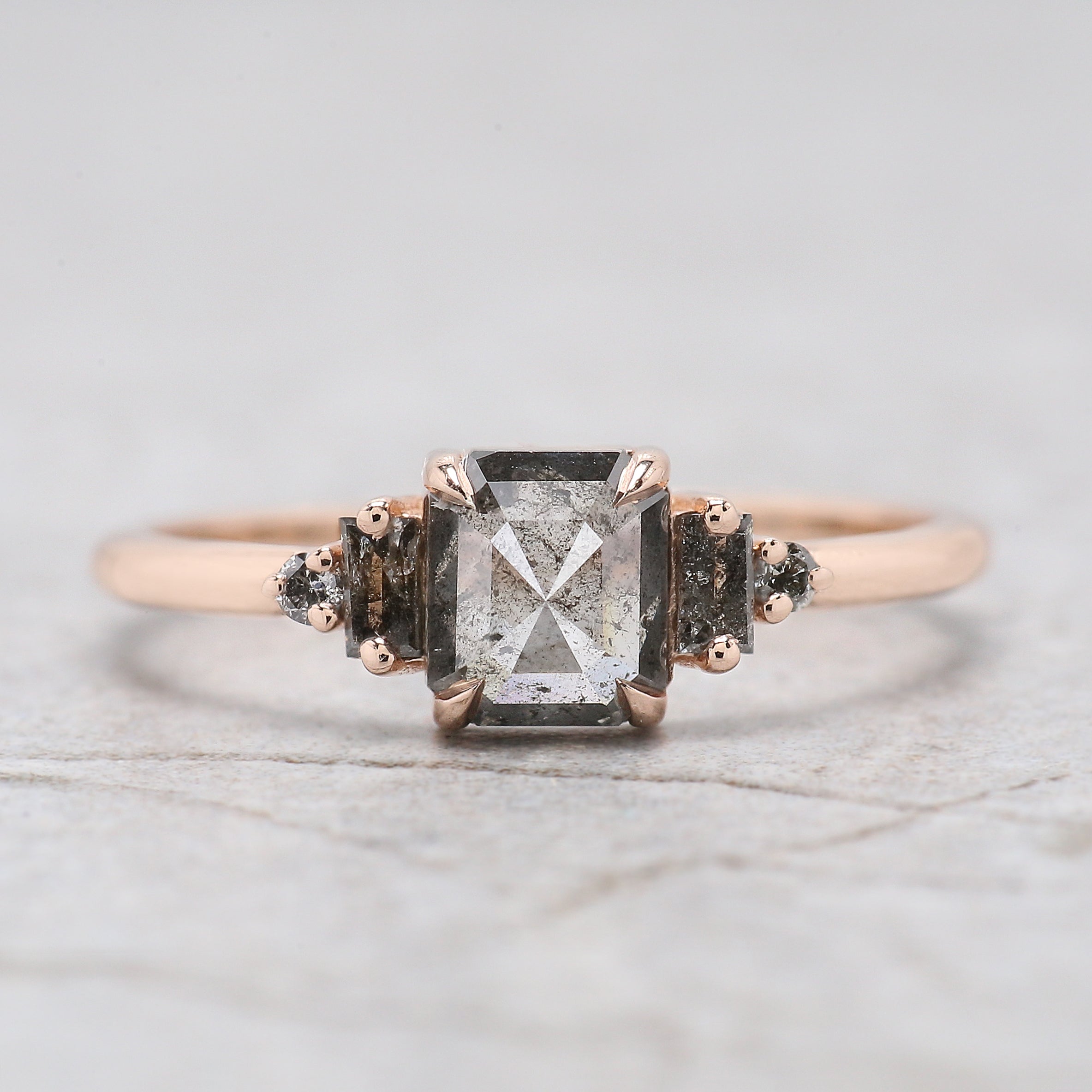 Radiant Salt And Pepper Diamond Ring 0.81 CT 5.70 MM Radiant Diamond Wedding Ring Rose Gold Silver Engagement Ring Gift For Her KDL8669