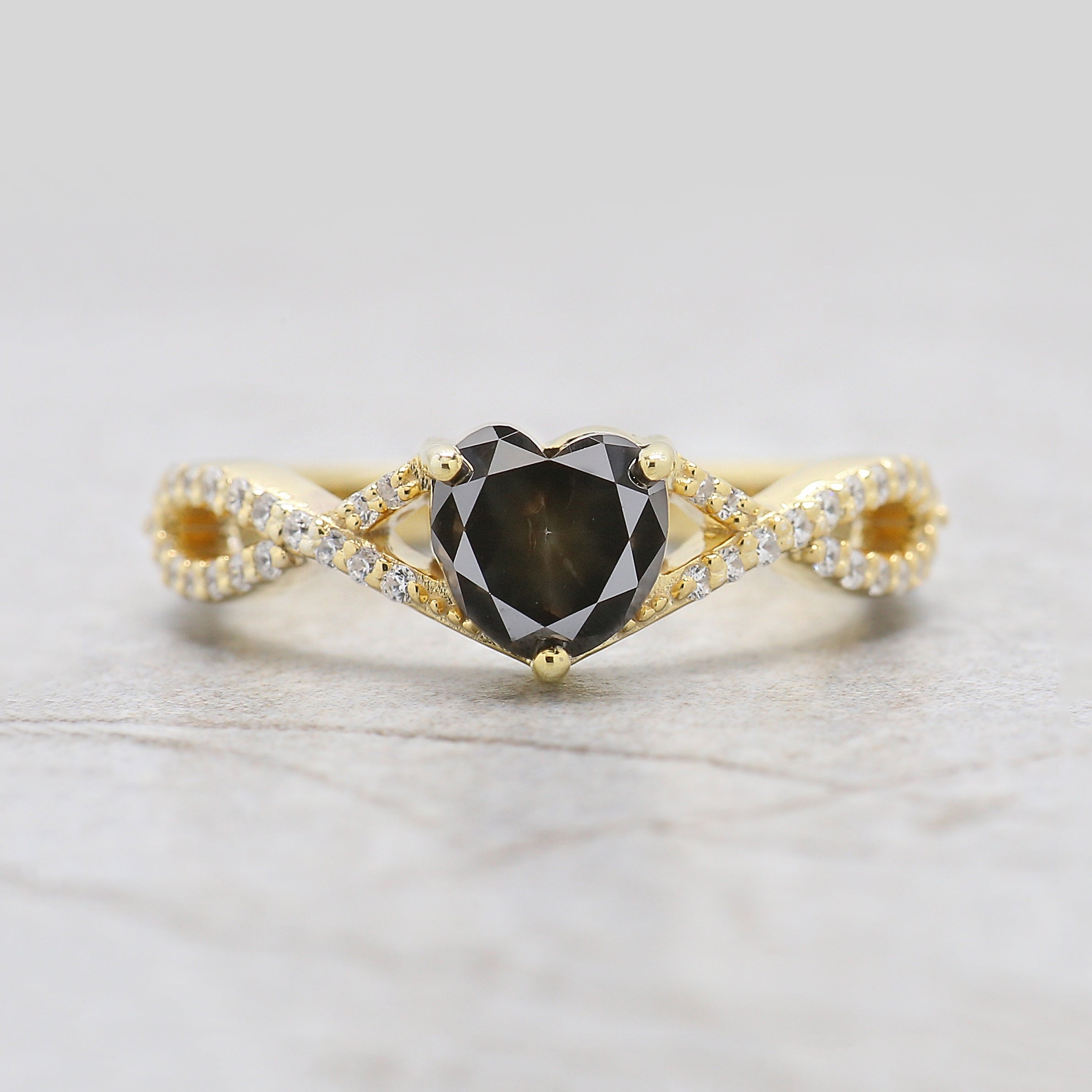 Heart Cut Salt And Pepper Diamond Ring 1.21 Ct 6.00 MM Heart Diamond Ring 14K Solid Yellow Gold Silver Engagement Ring Gift For Her KDN7541