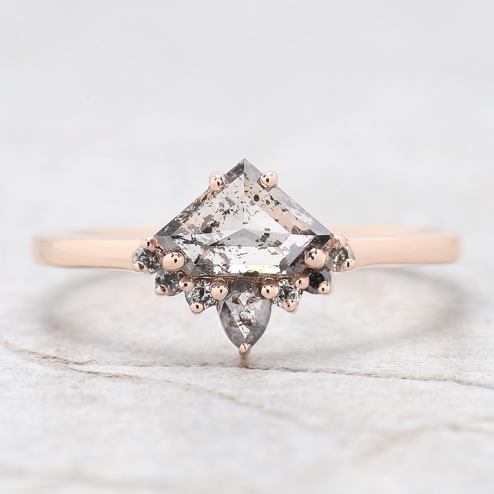 Shield Salt And Pepper Diamond Ring, Salt And Pepper Shield Diamond Engagement Ring, Shield Shape Diamond Ring, Shield Cut Ring, QL9471