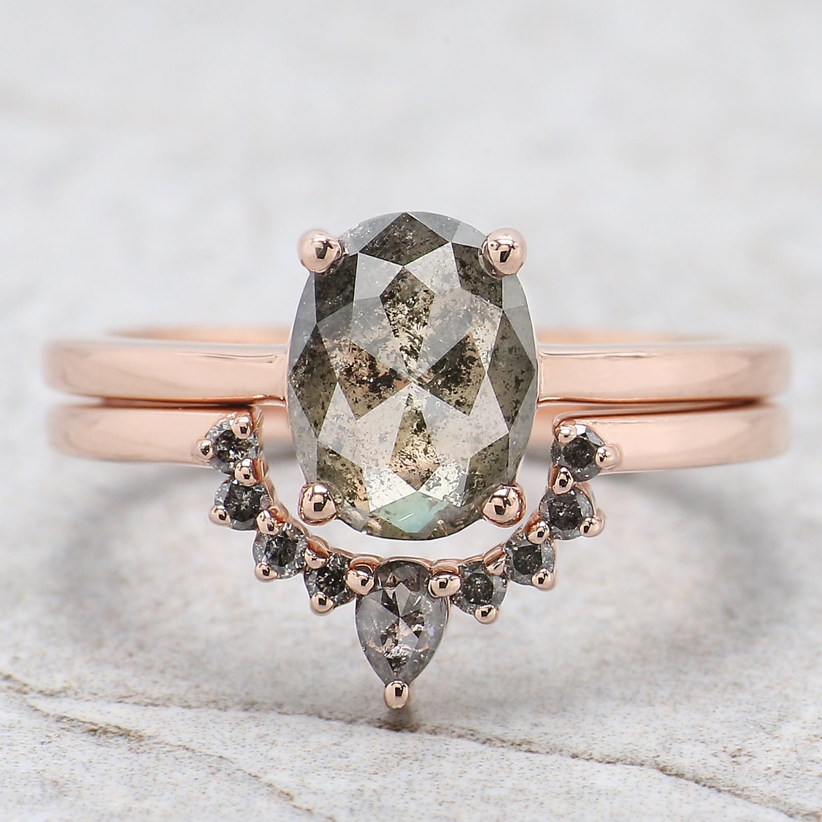 Oval Cut Salt And Pepper Diamond Ring 1.61 Ct 8.55 MM Oval Diamond Ring 14K Solid Rose Gold Silver Oval Engagement Ring Gift For Her QN870