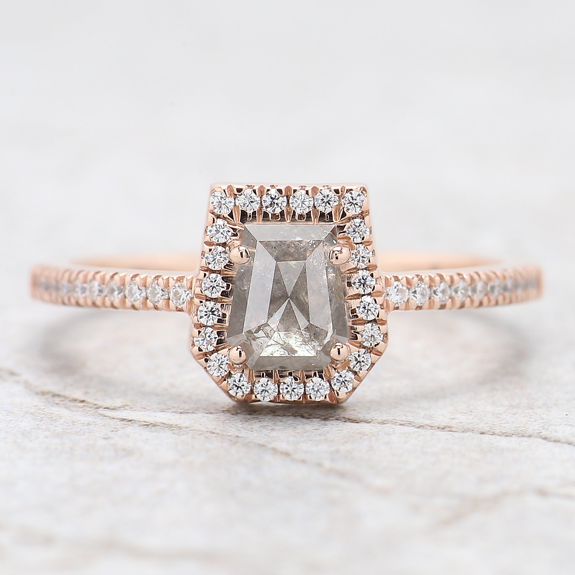 Coffin Salt And Pepper Diamond Ring, Salt And Pepper Coffin Diamond Engagement Ring, Coffin Shape Diamond Ring, Coffin Cut Ring, QL5831