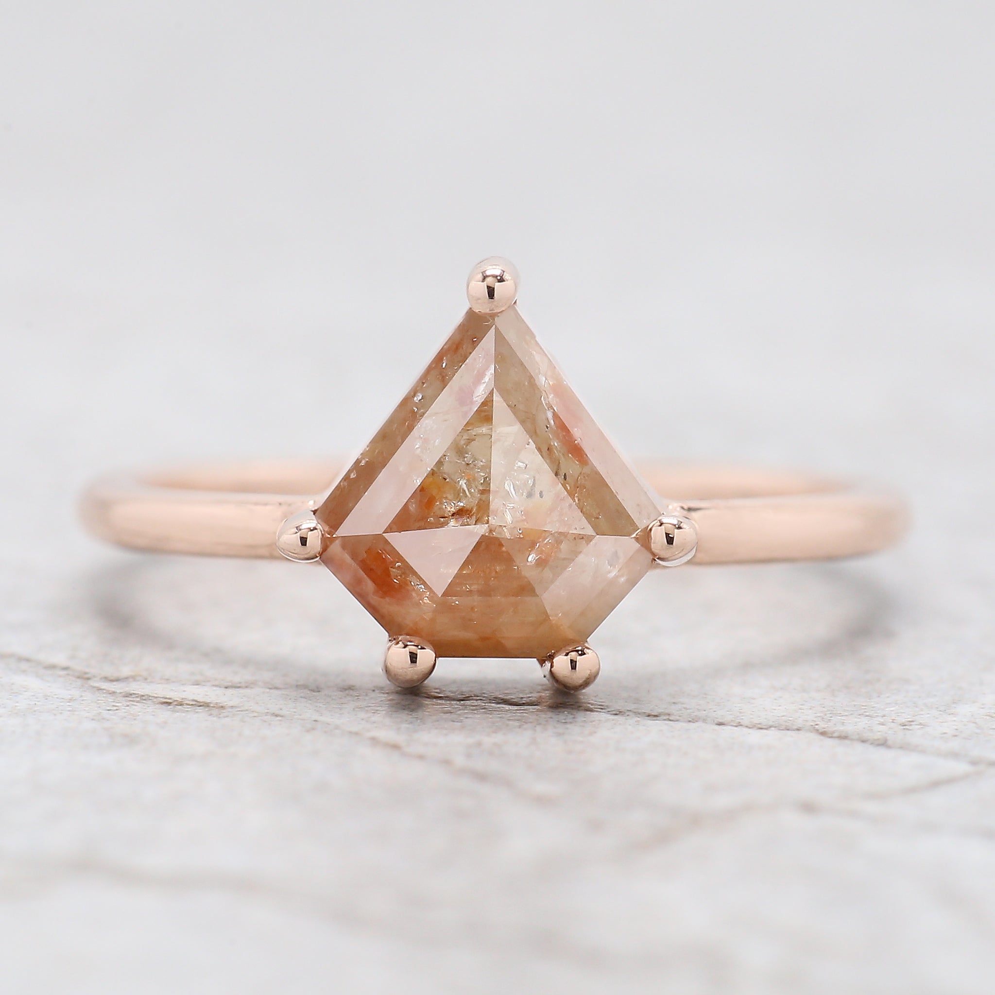 Shield Cut Brown Color Diamond Ring 2.30 Ct 8.50 MM Shield Shape Diamond Ring 14K Solid Rose Gold Shield Engagement Ring Gift For Her QN505