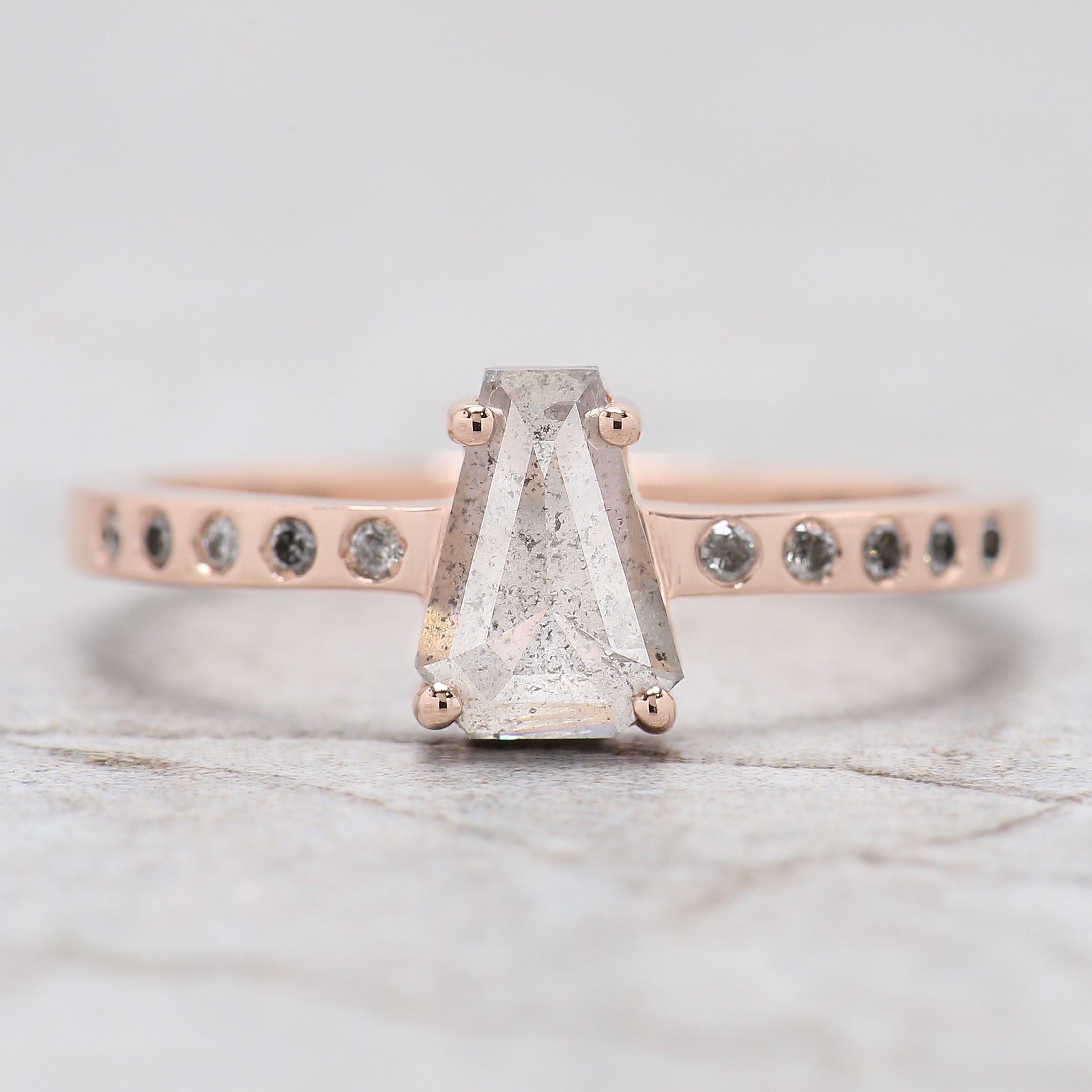 Coffin Cut Salt And Pepper Diamond Ring 0.80 Ct 7.30 MM Coffin Diamond Ring 14K Solid Rose Gold Silver Engagement Ring Gift For Her QL9673