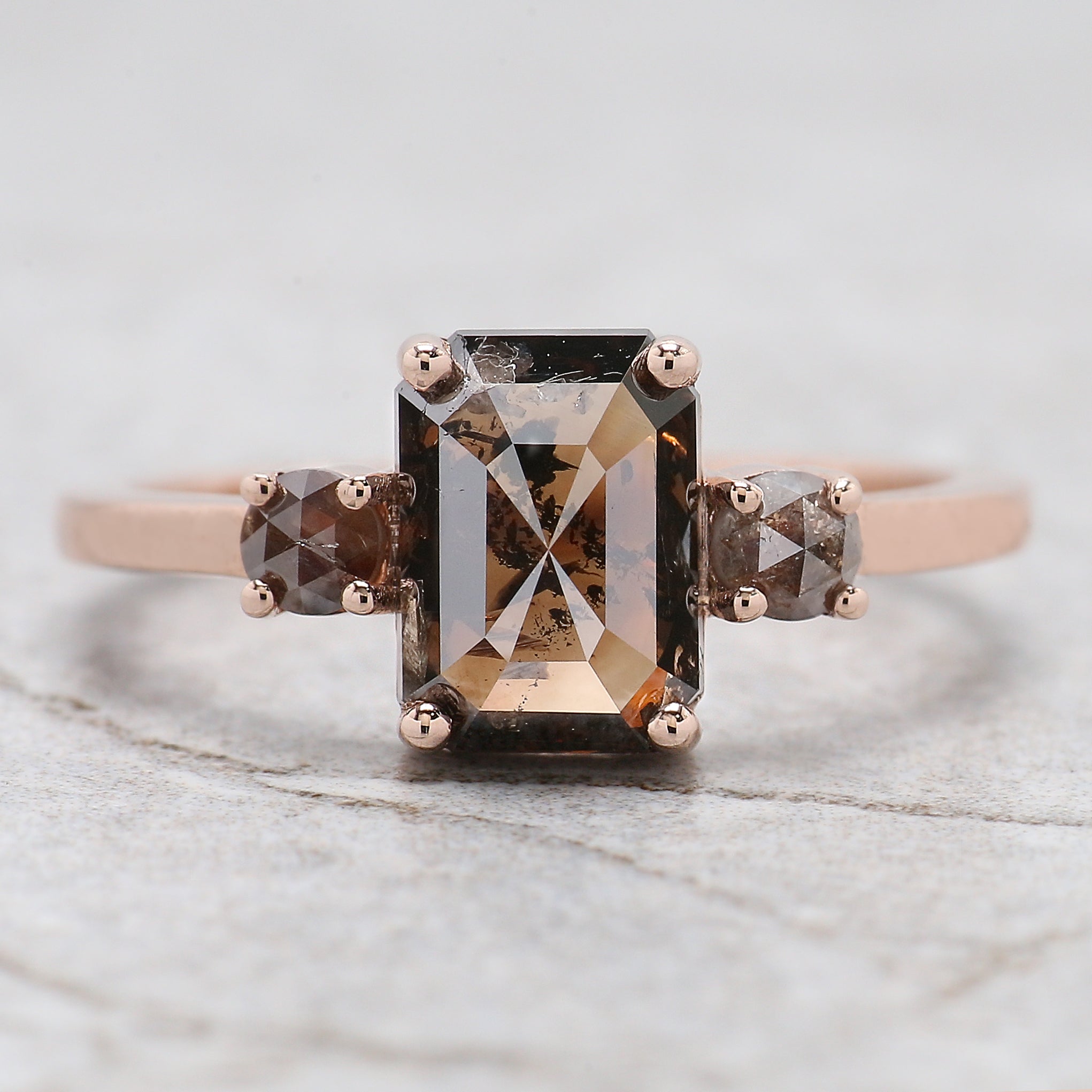 Emerald Cut Brown Color Diamond Ring 1.93 Ct 8.40 MM Emerald Shape Diamond Ring 14K Rose Gold Silver Engagement Ring Gift For Her QL9595