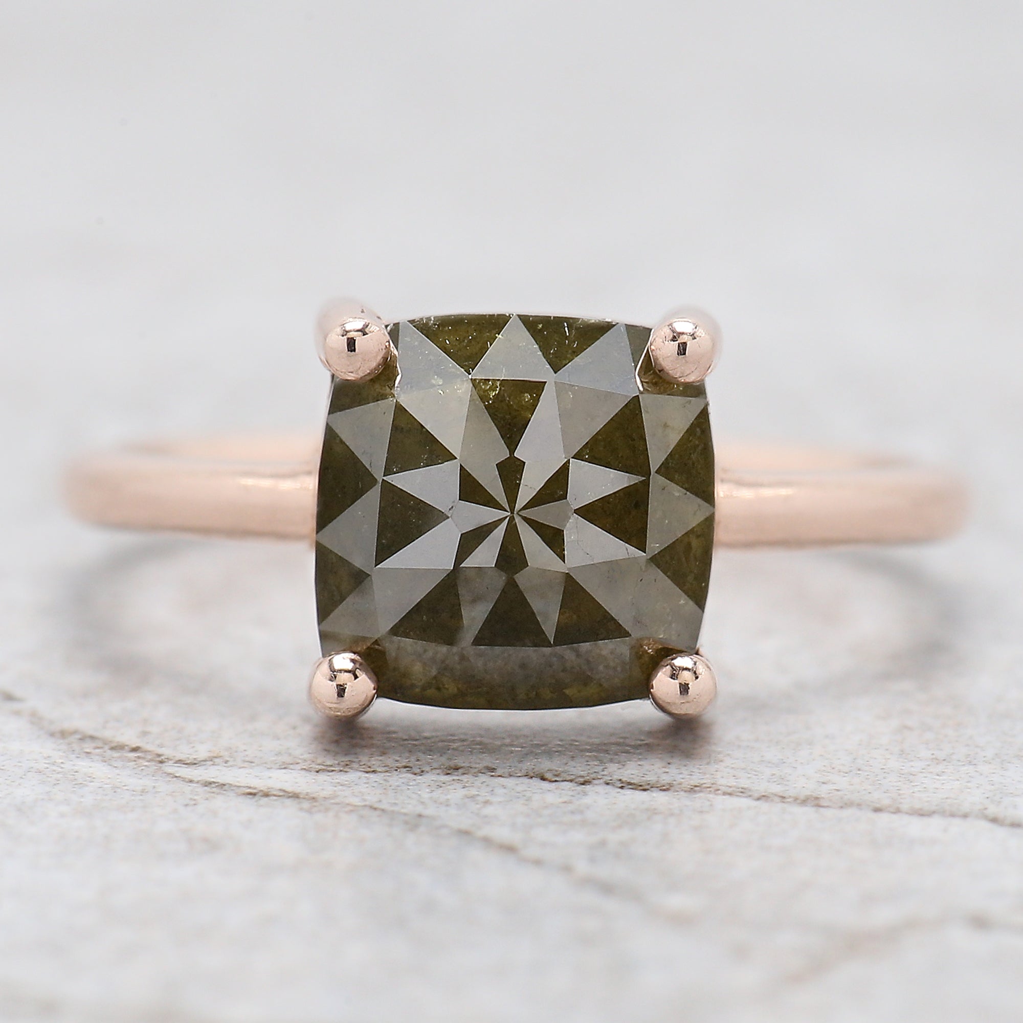 Square Cut Green Color Diamond Ring 2.60 Ct 8.05 MM Square Shape Diamond Ring 14K Solid Rose Gold Silver Engagement Ring Gift For Her QL2464