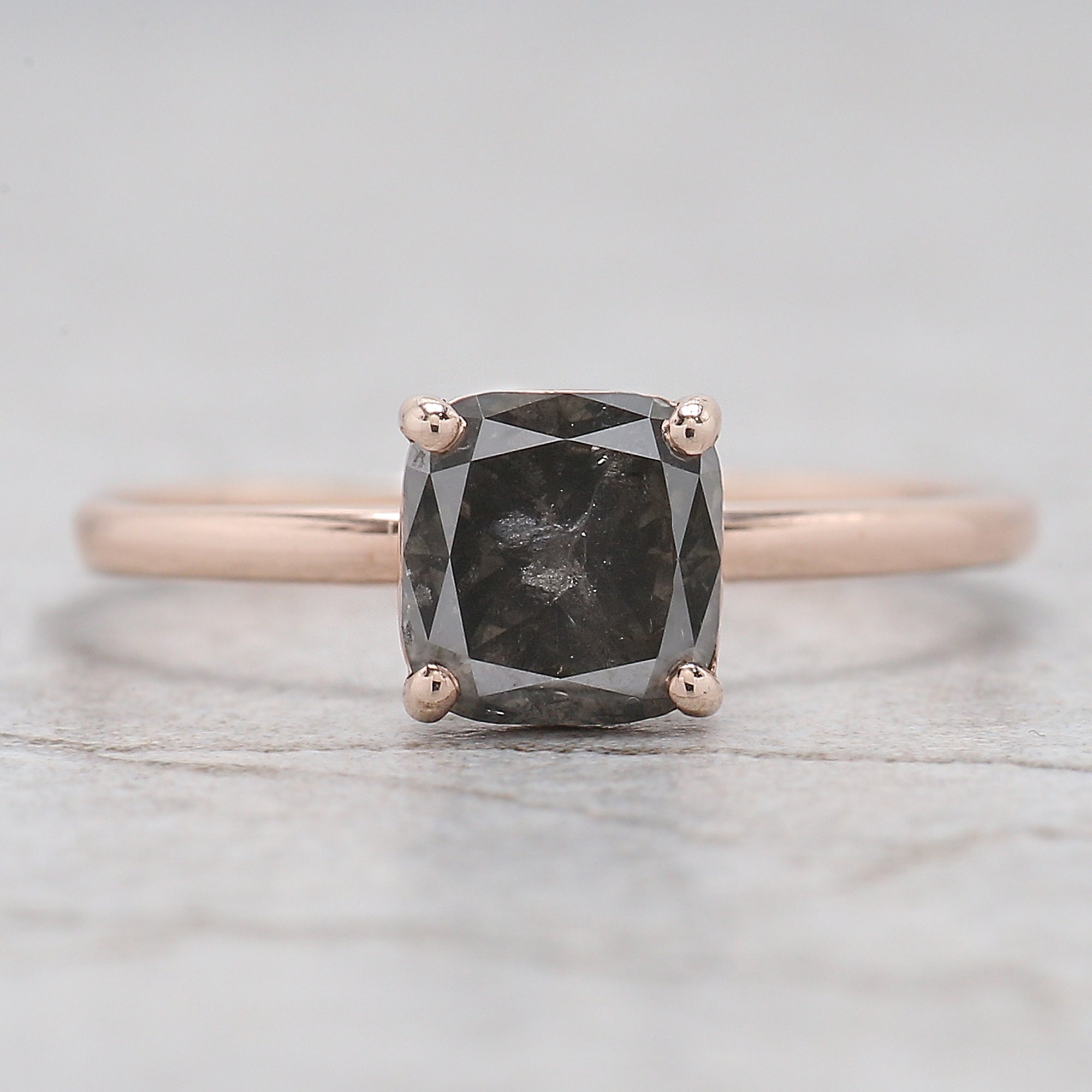 Cushion Cut Salt And Pepper Diamond Ring 1.31 Ct 6.05 MM Cushion Diamond Ring 14K Solid Rose Gold Silver Engagement Ring Gift For Her QL1905