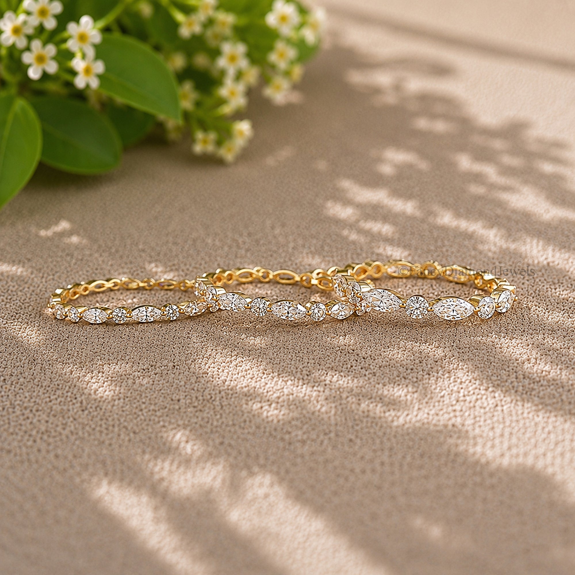 14K Moissanite Diamond Wedding Band, Alternating Marquise and Round Cut Dainty Stackable Eternity Ring, Bridal Anniversary Gifts FD586