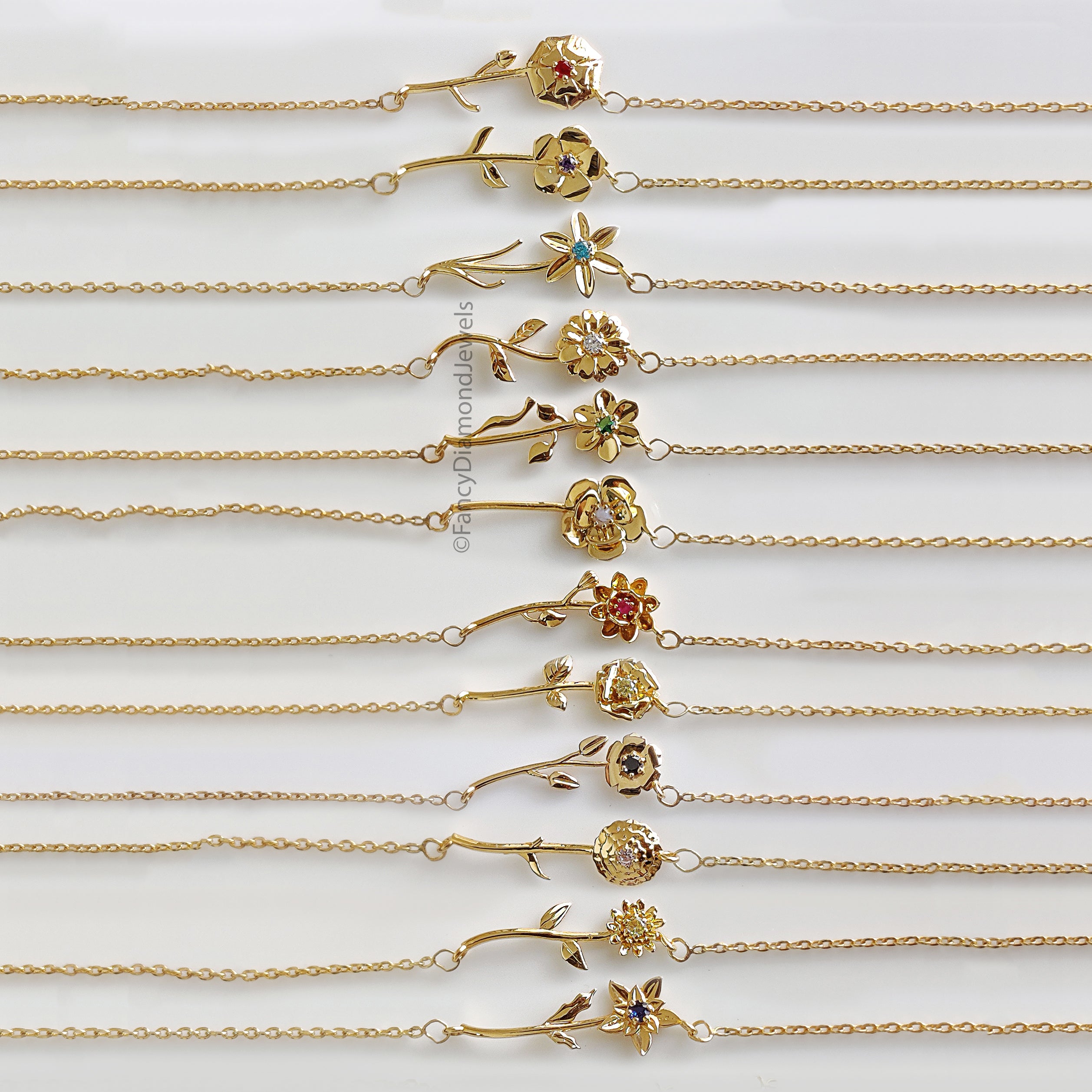 Silver Filled Birth Flower Necklace Horizontal Floral Pendant Dainty Minimalist Birthstone Flower Necklace Personalized Gift for Her FD545