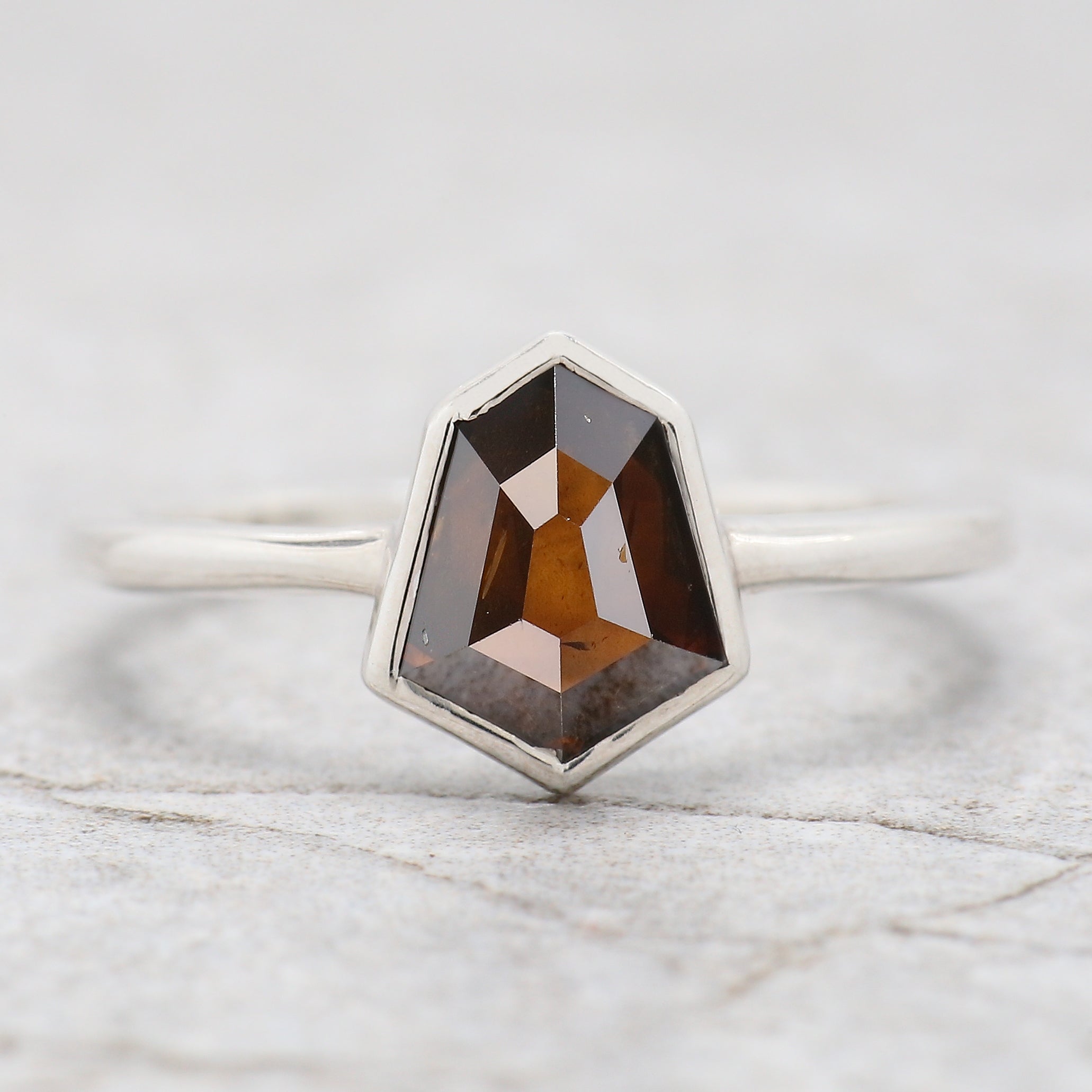 Shield Brown Color Diamond Ring 1.29 Ct 8.25 MM Shield Cut Diamond Ring 14K Solid White Gold Silver Engagement Ring Gift For Her QL1796