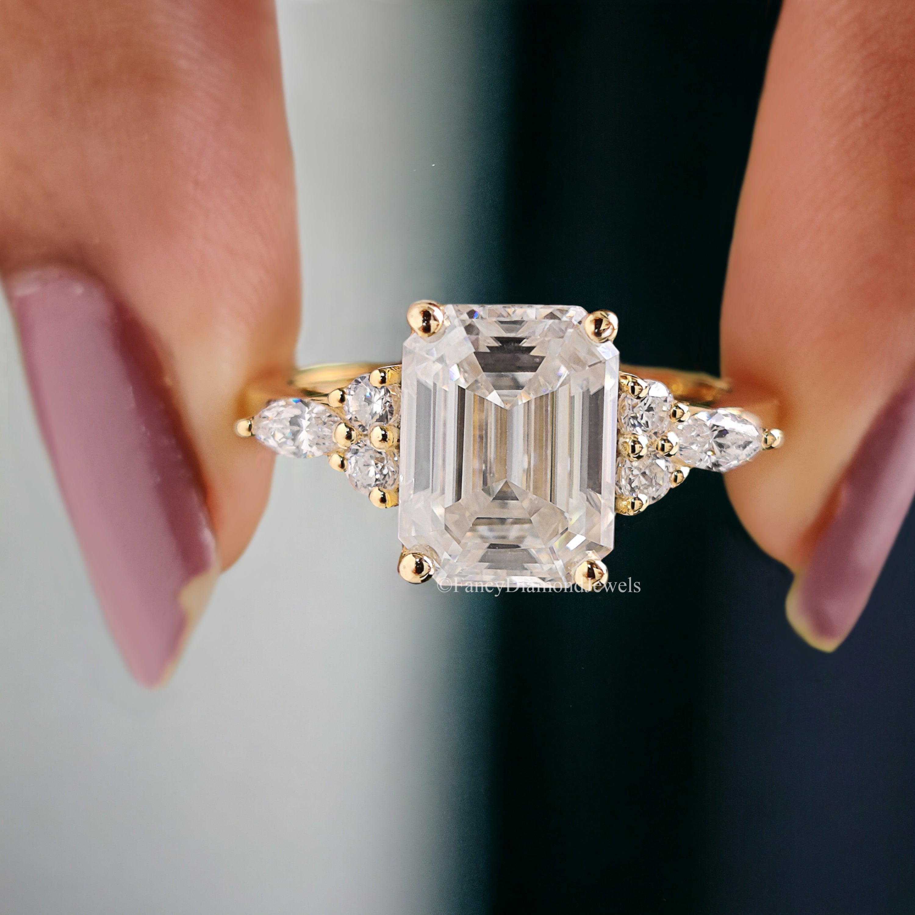 Vintage Emerald Cut Moissanite Engagement Ring Delicate Anniversary Ring Prong Simulated Diamond Ring Milgrain Antique Wedding Ring FD179