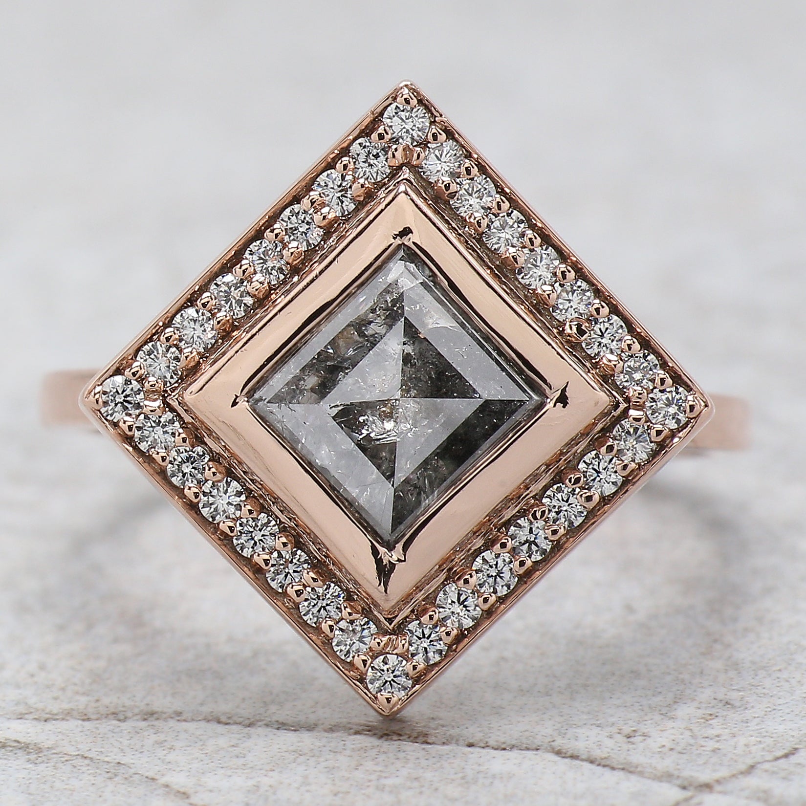 Kite Cut Salt And Pepper Diamond Ring 1.49 Ct 8.85 MM Kite Diamond Ring 14K Solid Rose Gold Silver Kite Engagement Ring Gift For Her QN863