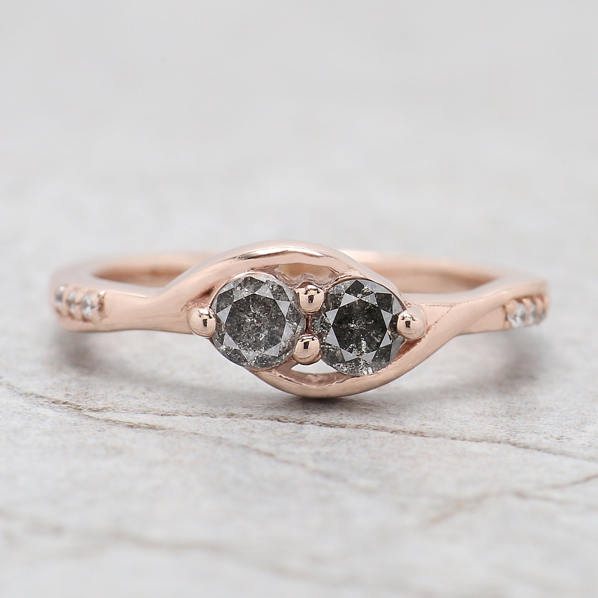Round Shape Salt And Pepper Diamond Ring 0.40 Ct 3.70 MM Round Cut Diamond Ring 14K Solid Rose Gold Silver Engagement Ring Gift For Her QL1062